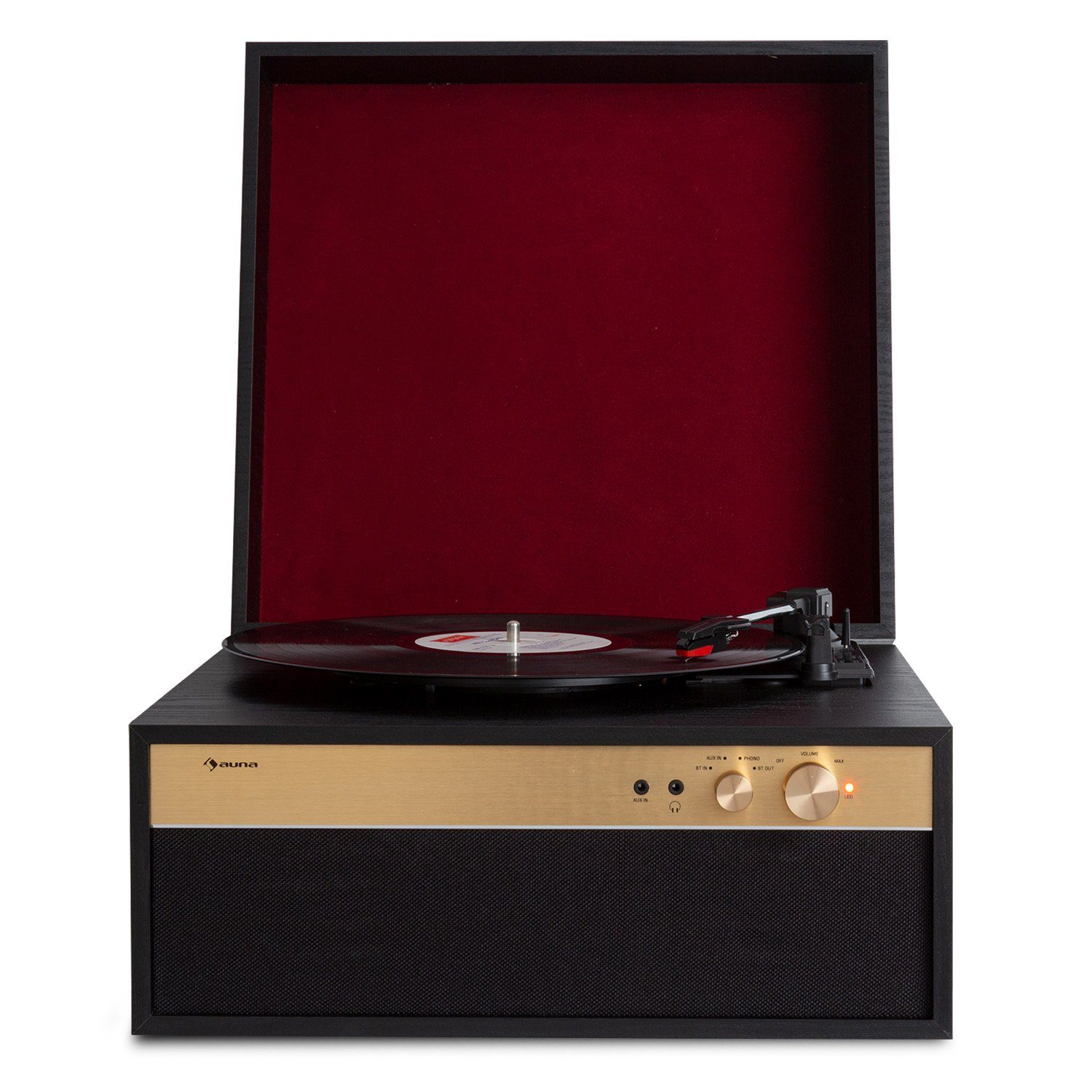 Auna Berklee TT Case Plattenspieler (Riemenantrieb, Bluetooth, Bluetooth lautsprecher Kopfhöreranschluss AUX IN Schwarz)