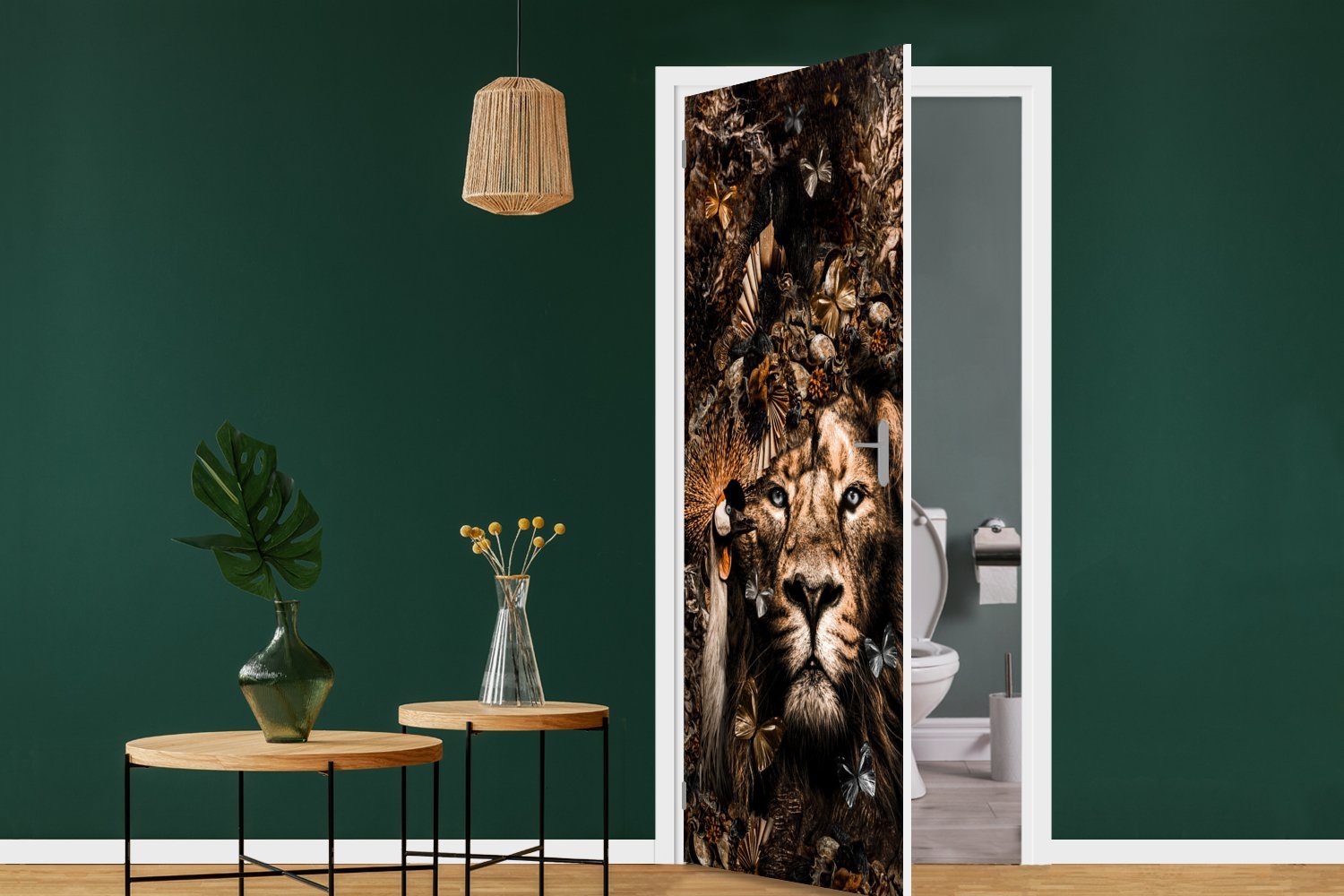 75x205 cm Türaufkleber, - bedruckt, Collage MuchoWow (1 Tür, - St), Tiere für Türtapete Matt, Fototapete Schmetterling,