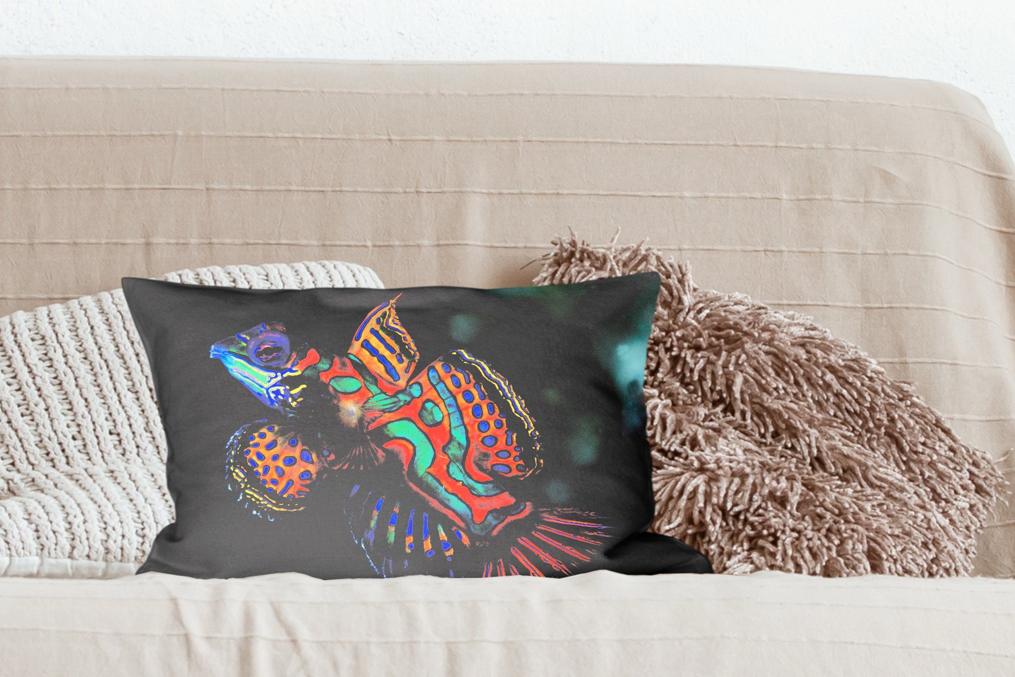 Zierkissen, - Wohzimmer - Füllung, mit Dekokissen MuchoWow Dekoration, Schlafzimmer Dekokissen Fisch Makro, Farbe