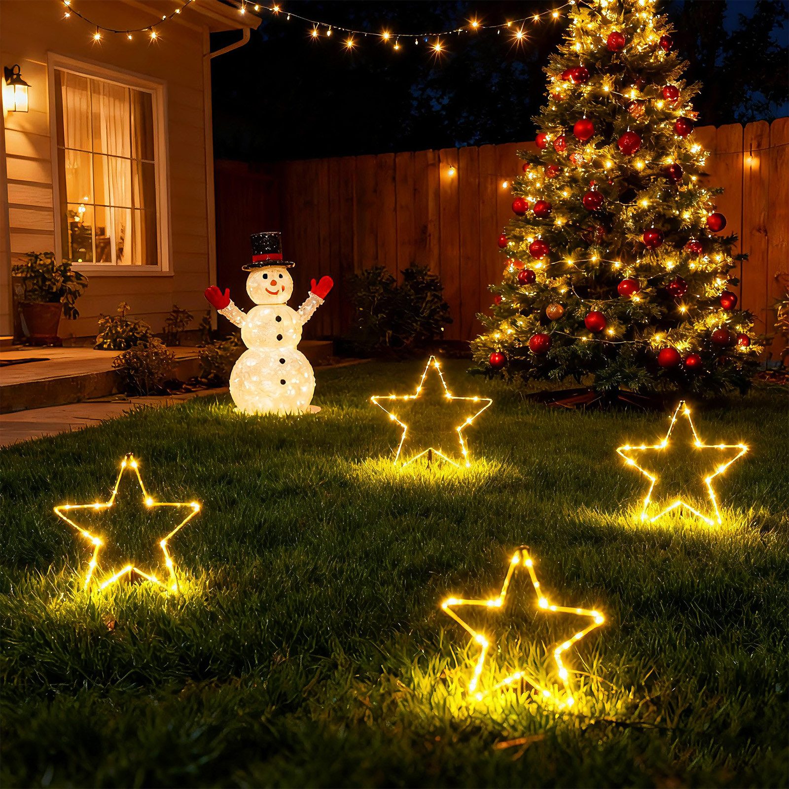 Salcar LED-Lichterkette LED Leuchtstäbe Stern Garten LED Leuchtstern 3 Stück/ 6 Stück Warmweiß, 30cm 6er Sterne LED – Bild 3 von 5
