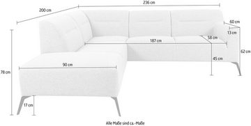 andas Ecksofa Gausdal, mit eleganten Metallfüßen, mit abgerundeten Armlehnen