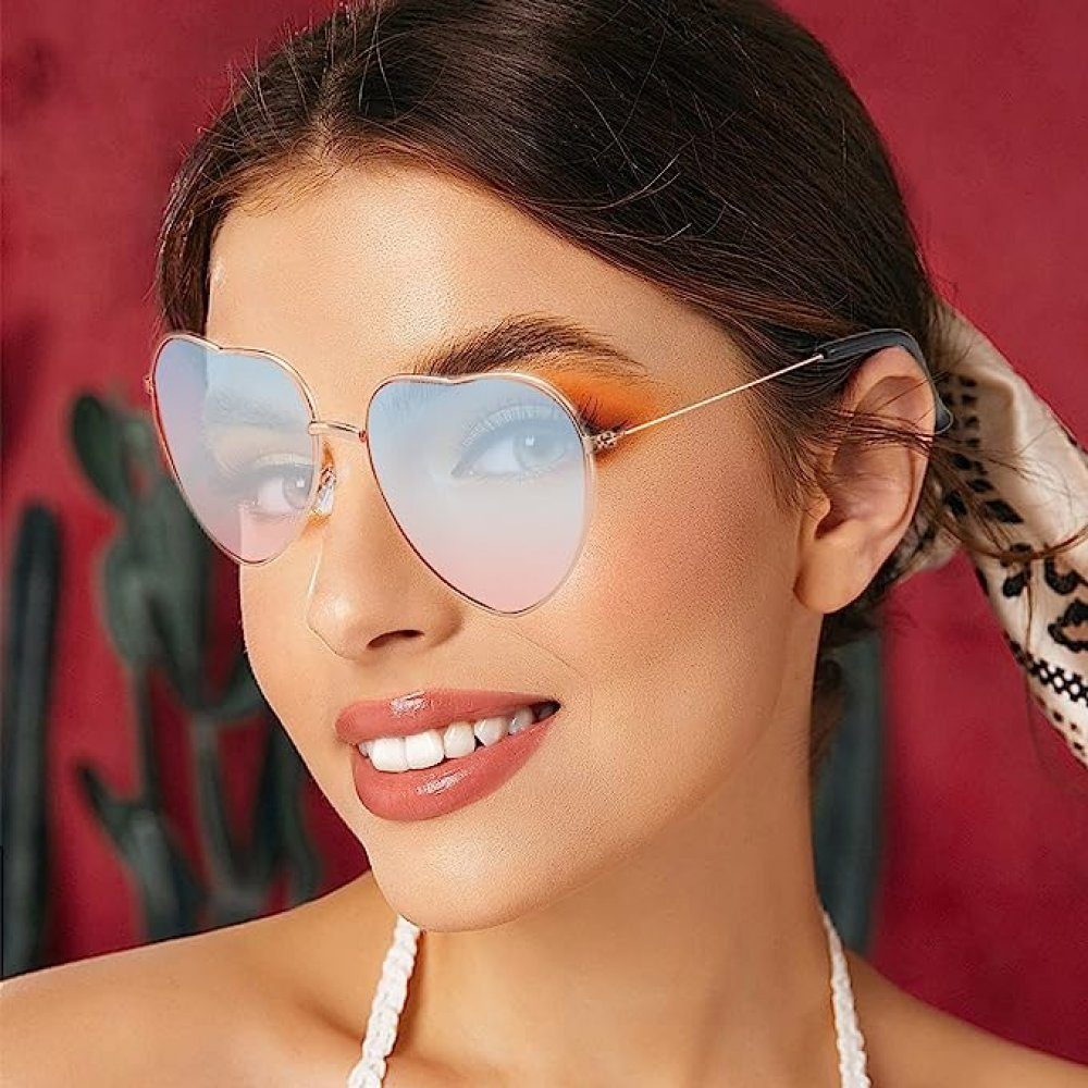(3-St) Hippie-Stil im Sonnenbrille Musikparty für für WaKuKa 3-teilige Damen Herz-Sonnenbrille