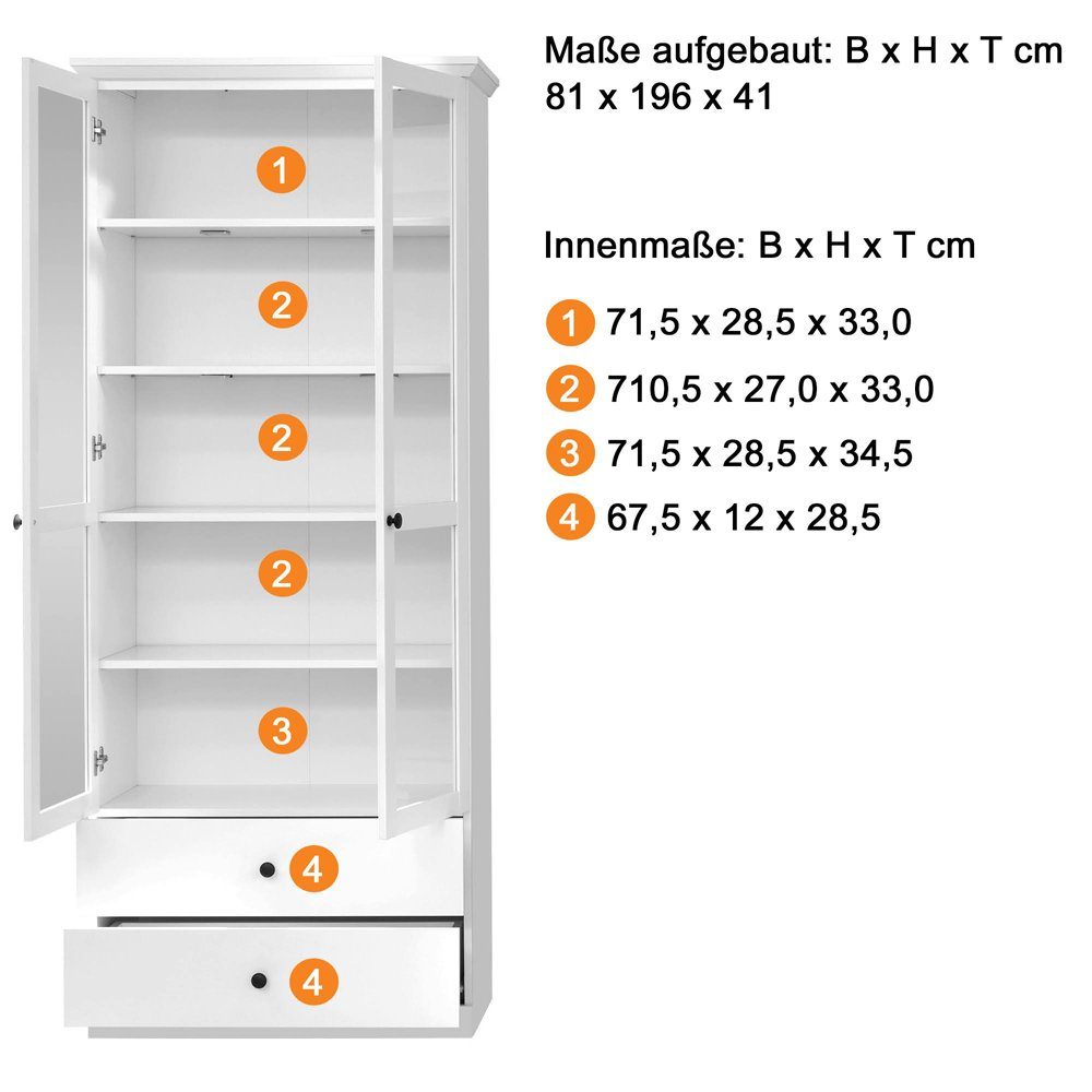 mit BERGAMA-19, LED Wohnwand 273/180/41 Landhaus (3-St., weiß Lomadox : 3-tlg), cm Unterbauspots, cm 273