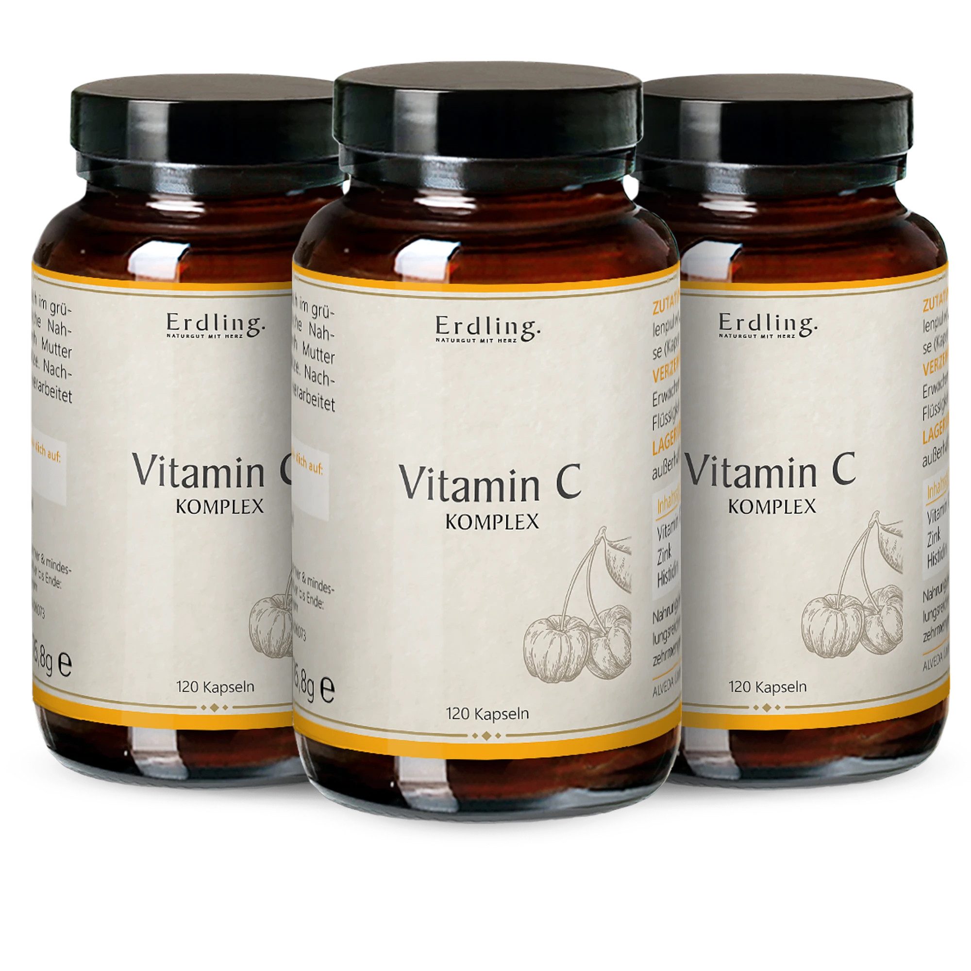 Waldkraft. Erdling Vitamin C Komplex Kapseln, mit Zink & Histidin für schöne Haut & Haare und ein starkes Immunsystem à 360 St., 231 g