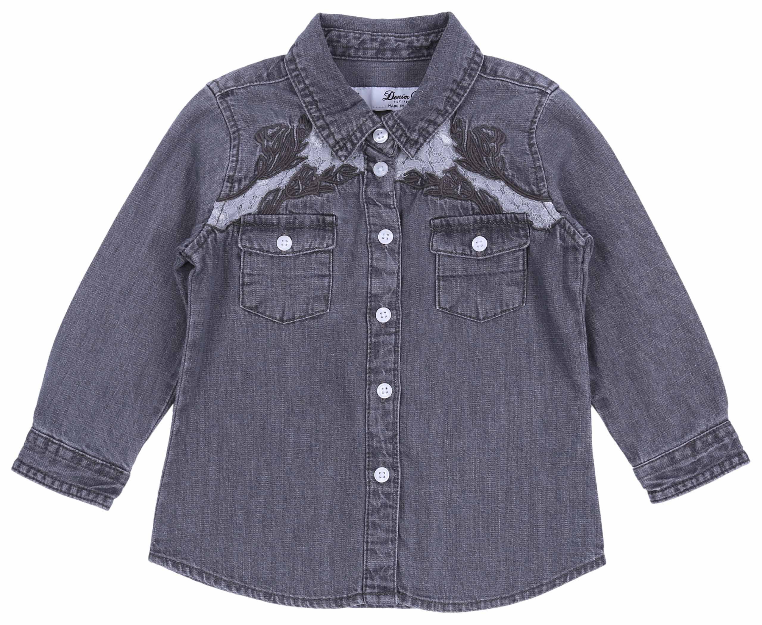 Langarmhemd Graues Mädchen Jeanshemd DENIM CO. 6-7 Jahre