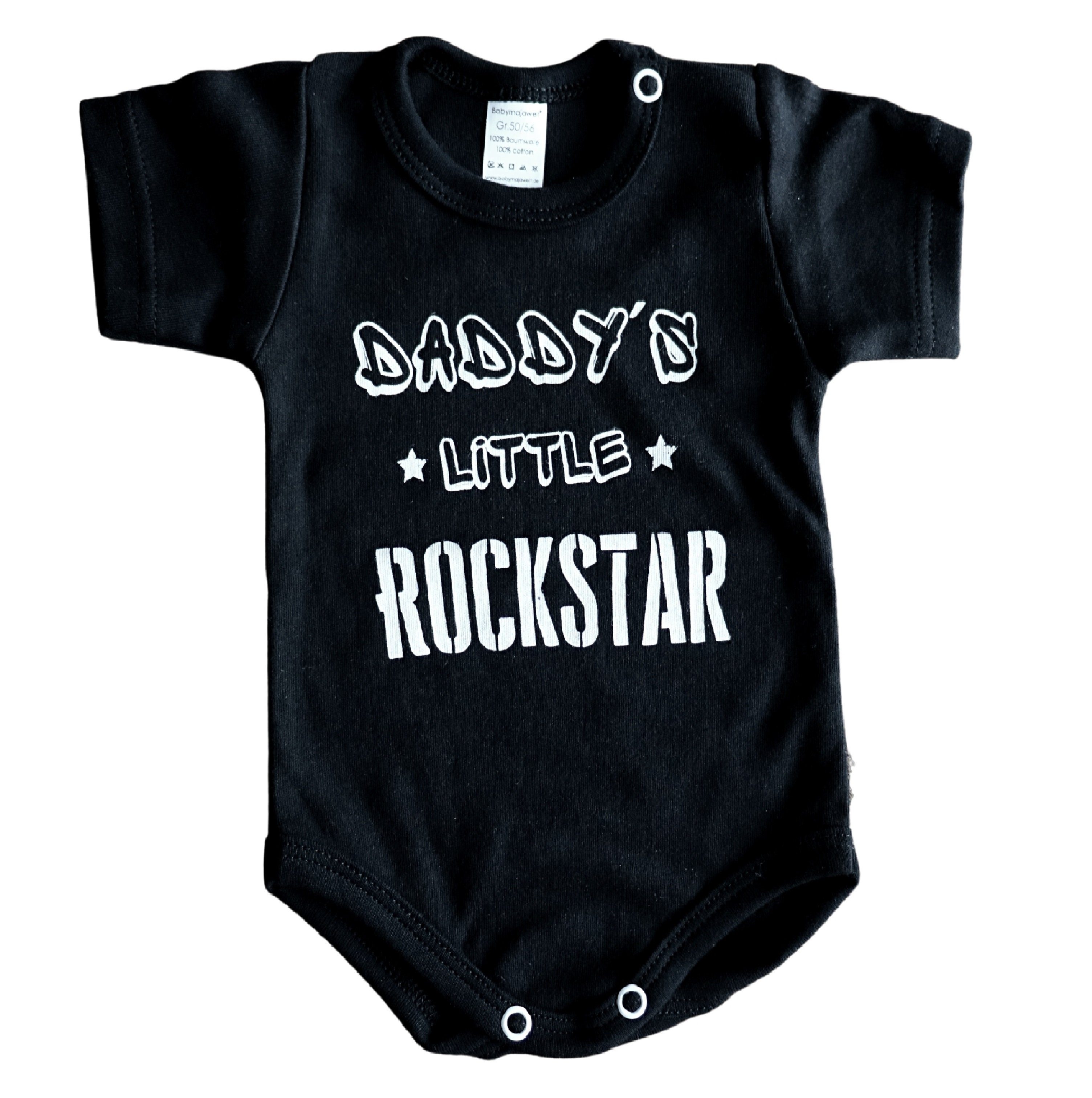 Babymajawelt Kurzarmbody Baby weiche Für Baumwolle, Little "Daddy´s Aufdruck, Rocker! kleine Body Star" haltbarer in schwarz, Body EU Made Rock Statement