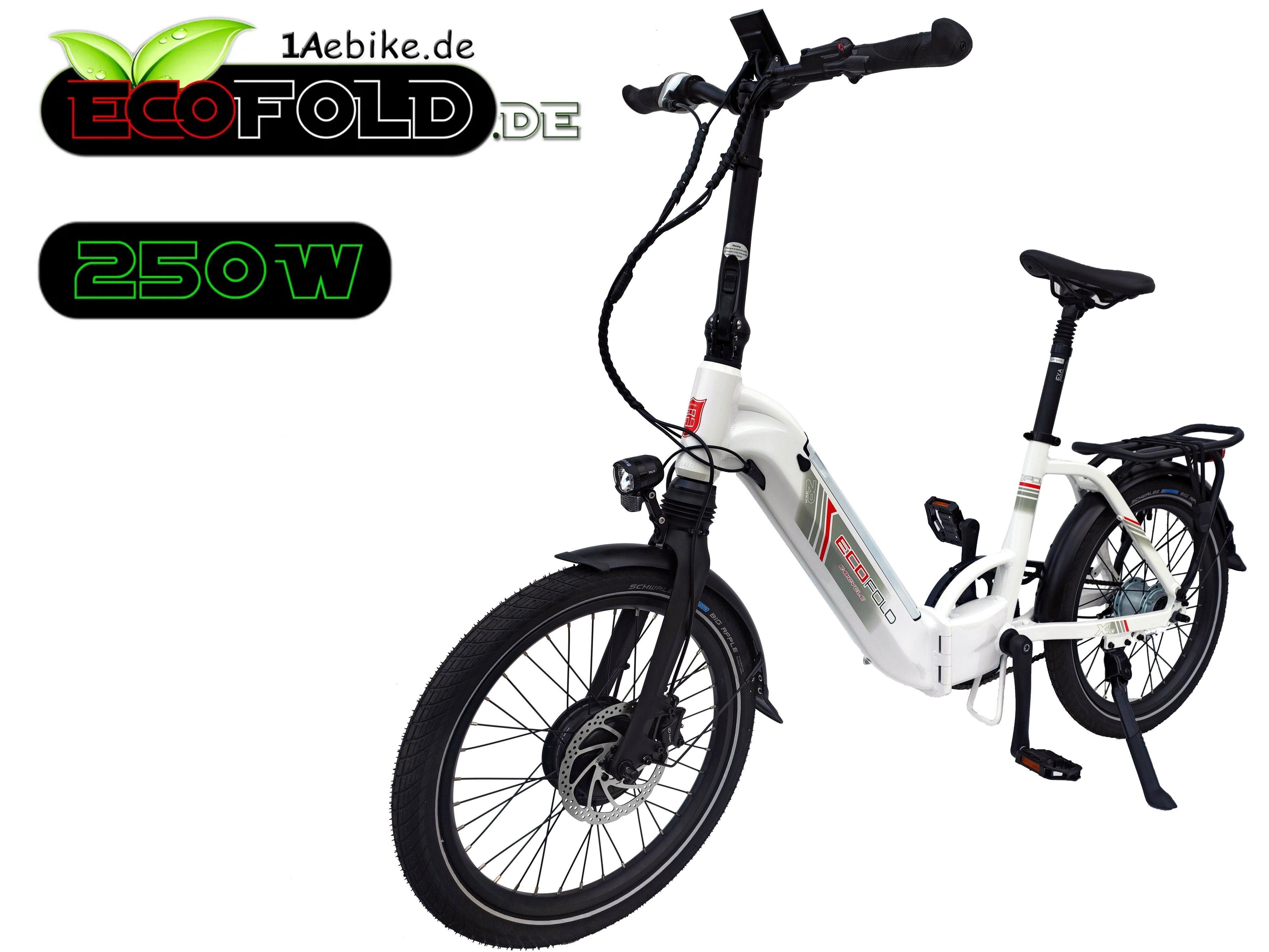 Ecofold E-Bike Nexus konform Zoll weiss, 504,00 Faltrad 20 Shimano BFF311 Frontmotor Wh 7Gang Nabenschaltung, 7 E-Bike Schaltwerk, Frontmotor, Akku, Gang 7/8 Shimano Nexus StVo