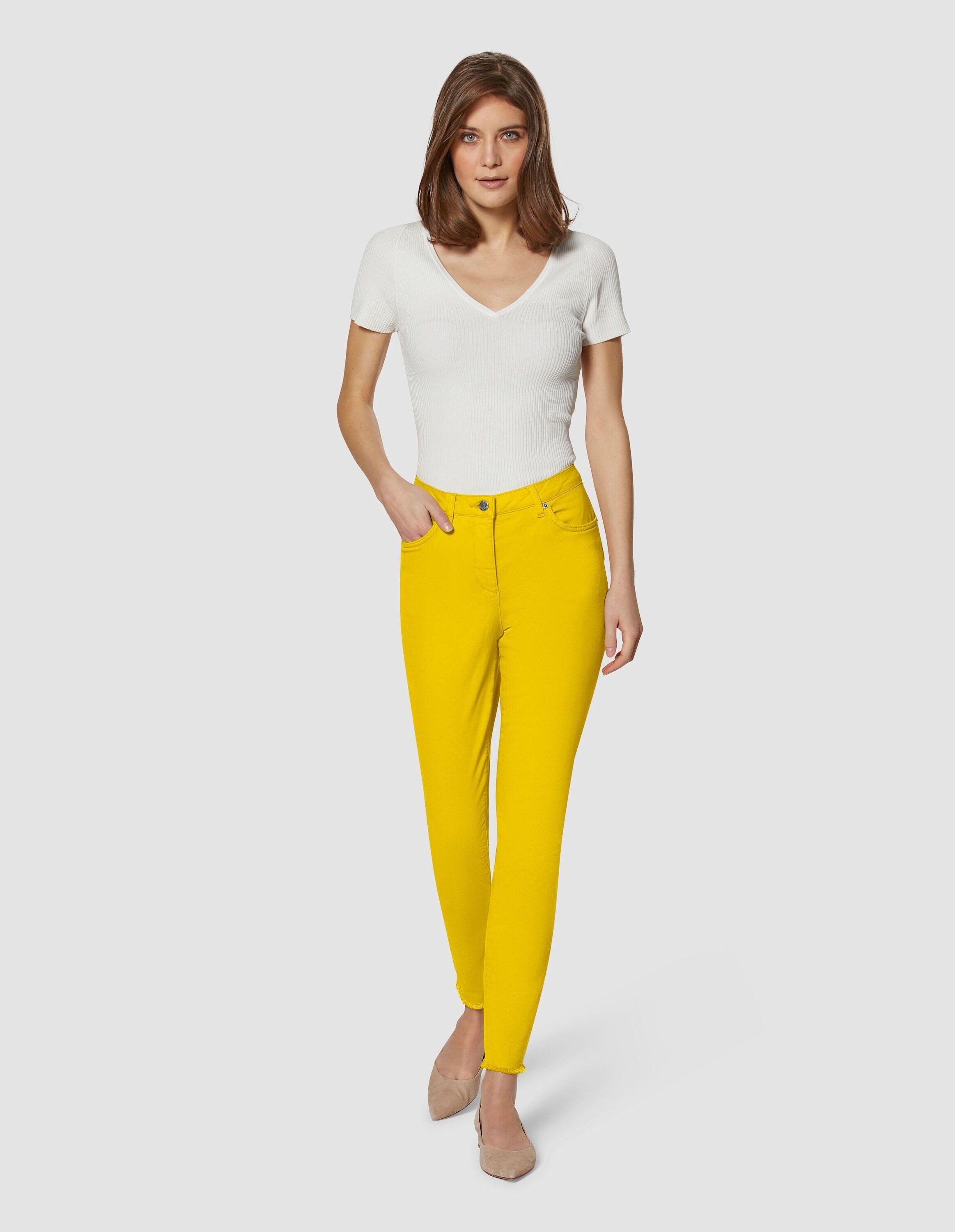 MADELEINE Gerade Jeans Mid Waist Skinny-Hose mit Fransen Fransenhose in sch günstig online kaufen
