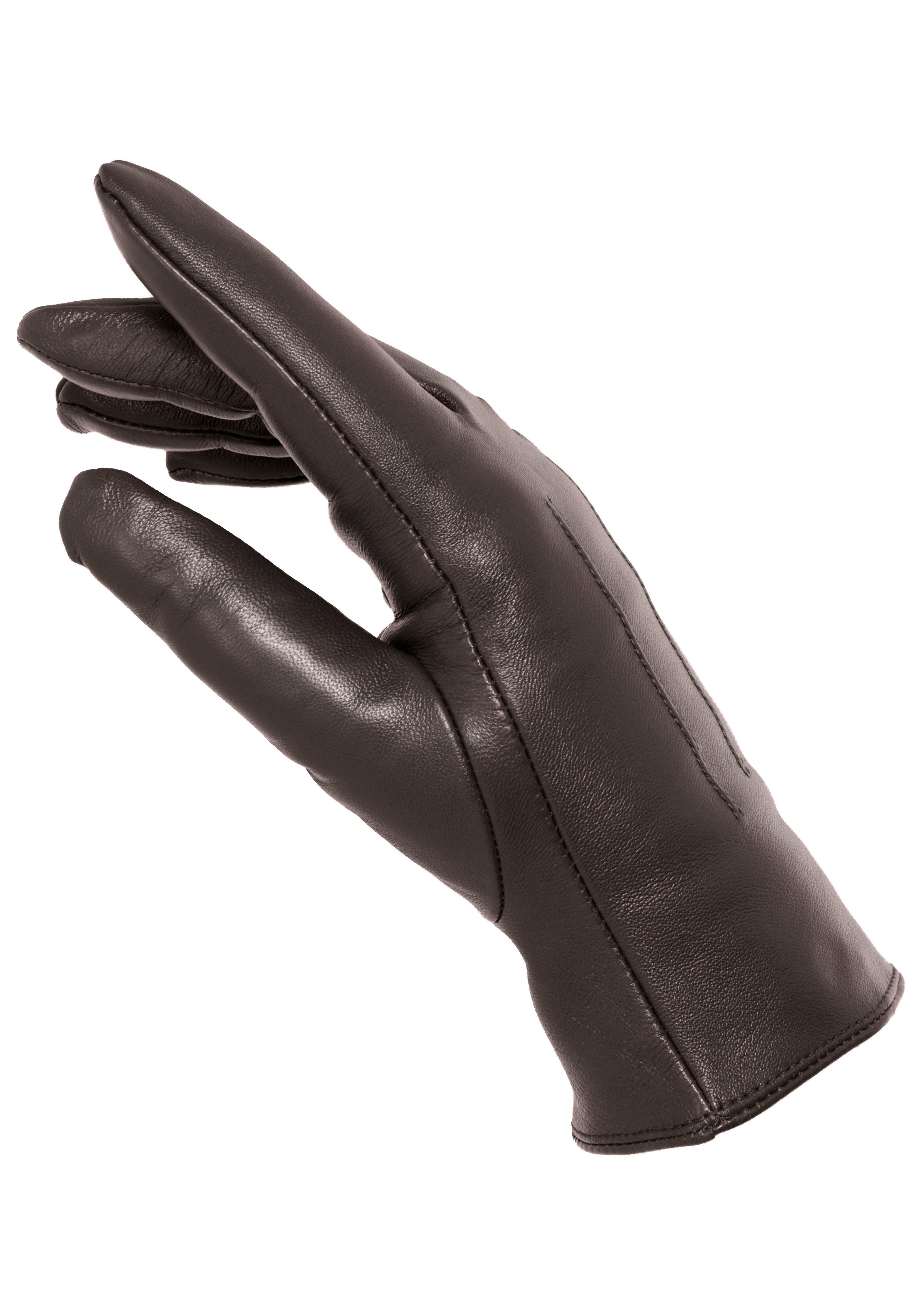 brown Lederhandschuhe komfortables Seitenschlitze für dark Anziehen PEARLWOOD