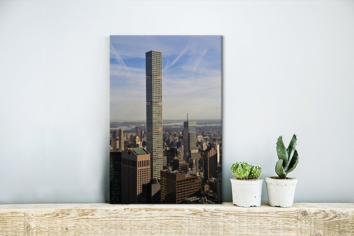 Leinwandbild Turm New Gemälde, cm 20x30 - Architektur Leinwandbild inkl. bespannt York Zackenaufhänger, - Amerika, fertig - St), (1 OneMillionCanvasses®