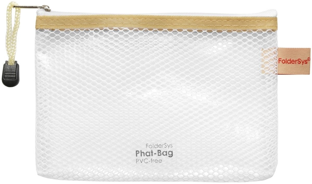 FOLDERSYS Prospekthülle Reißverschlusstasche A6 Kunsttstoff beige Packung mit 10 Stück