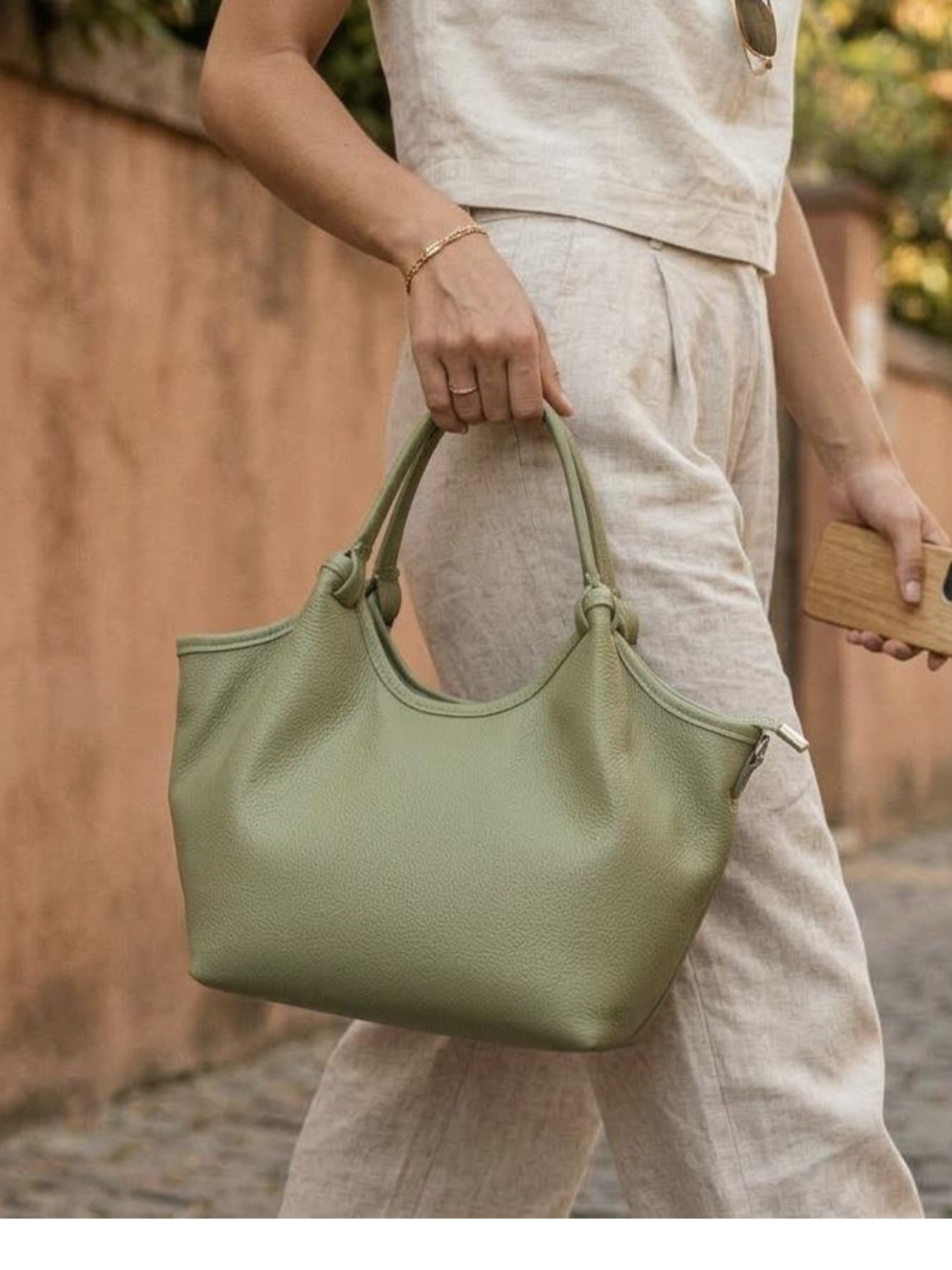 BRISE TASCHE Shopper Echtleder Schultertasche & Shopper, Echtleder, handgefertigt, abnehmbarer Schulterriemen, 3 Fächer