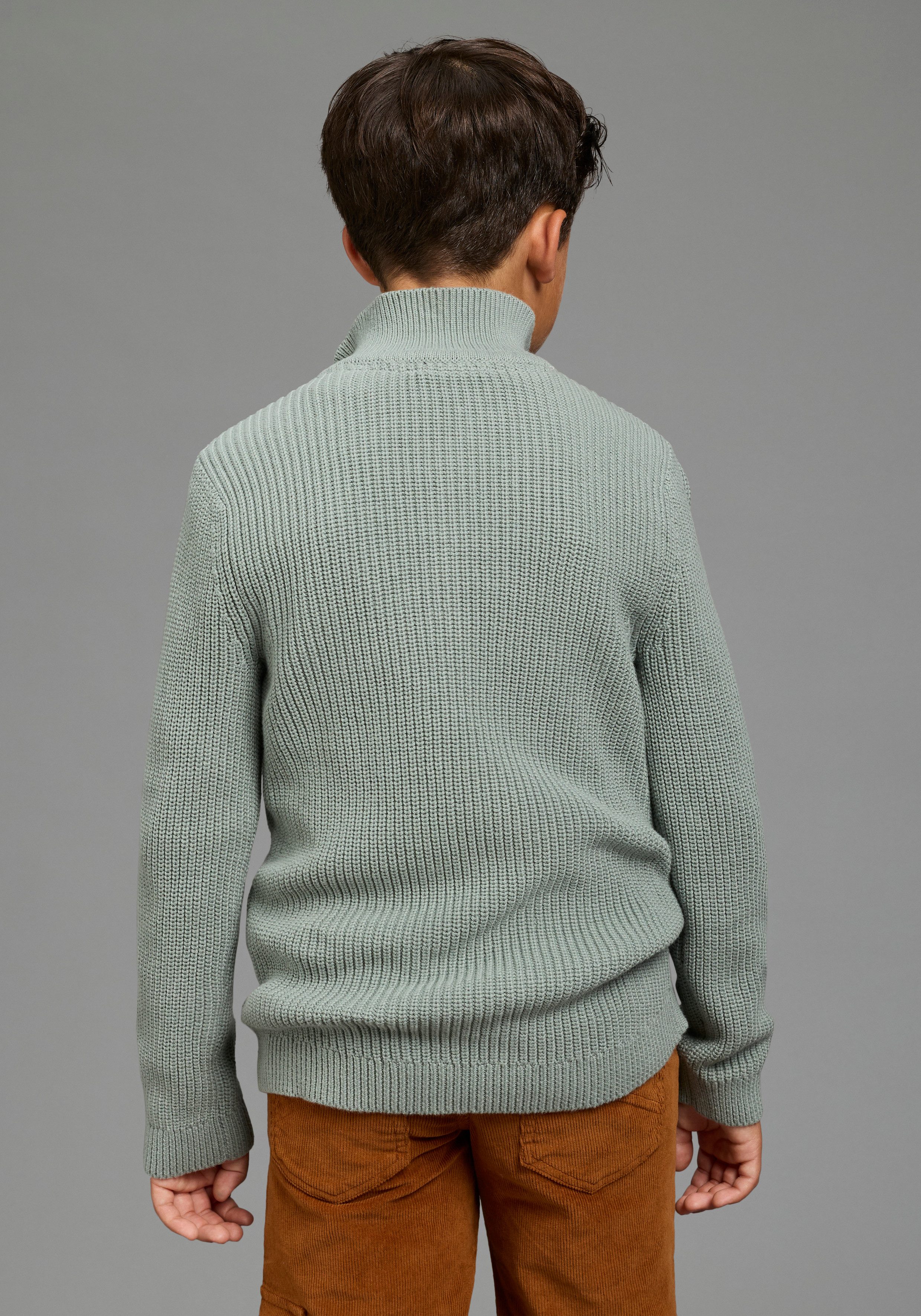 Scout Strickpullover Strickpullover mit Kragen und Reißverschluss - NEU von SCOUT mit langen Ärmeln, aus Strickmaterial mit hohem Baumwollanteil