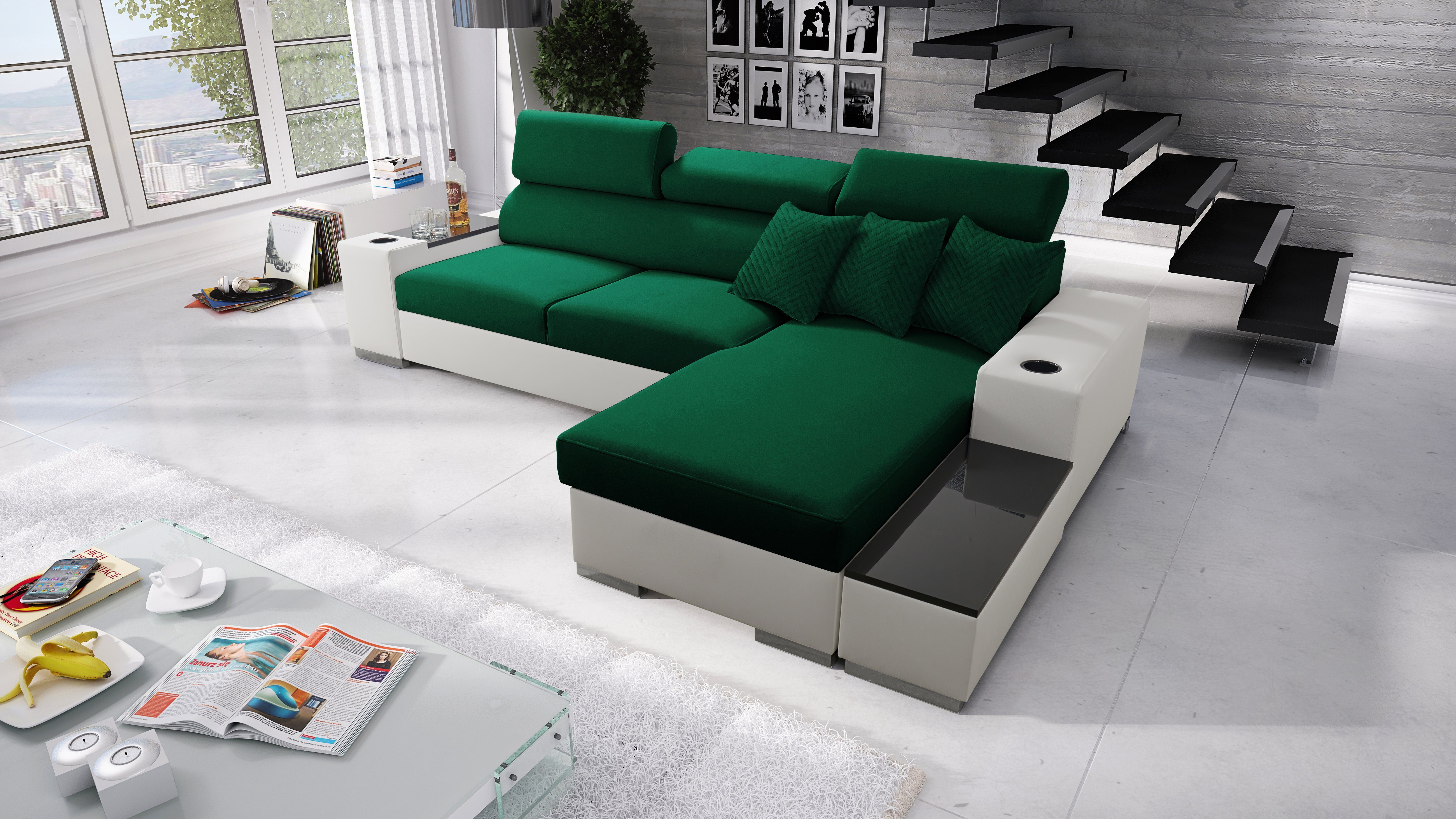 Best for Home Mini: Schlaffunktion Pete Ecksofa AMOR4311 für & Wohnzimmer I Moderne das Bettkasten