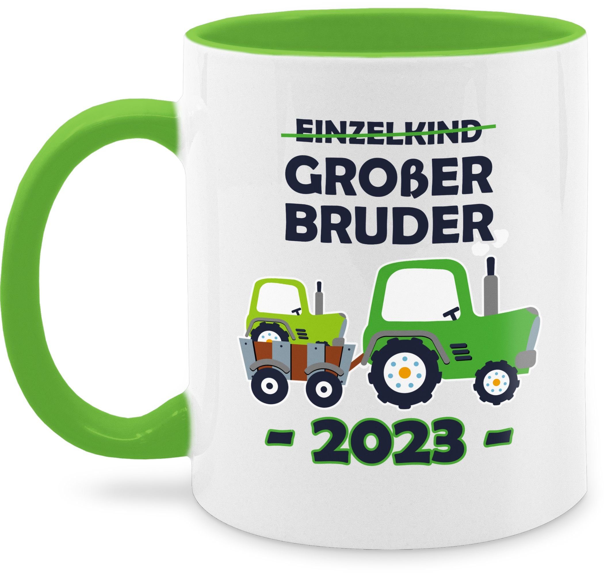 Shirtracer Tasse Einzelkind Großer Bruder 2023 Traktor, Keramik, Großer Bruder 2 Hellgrün | Teetassen