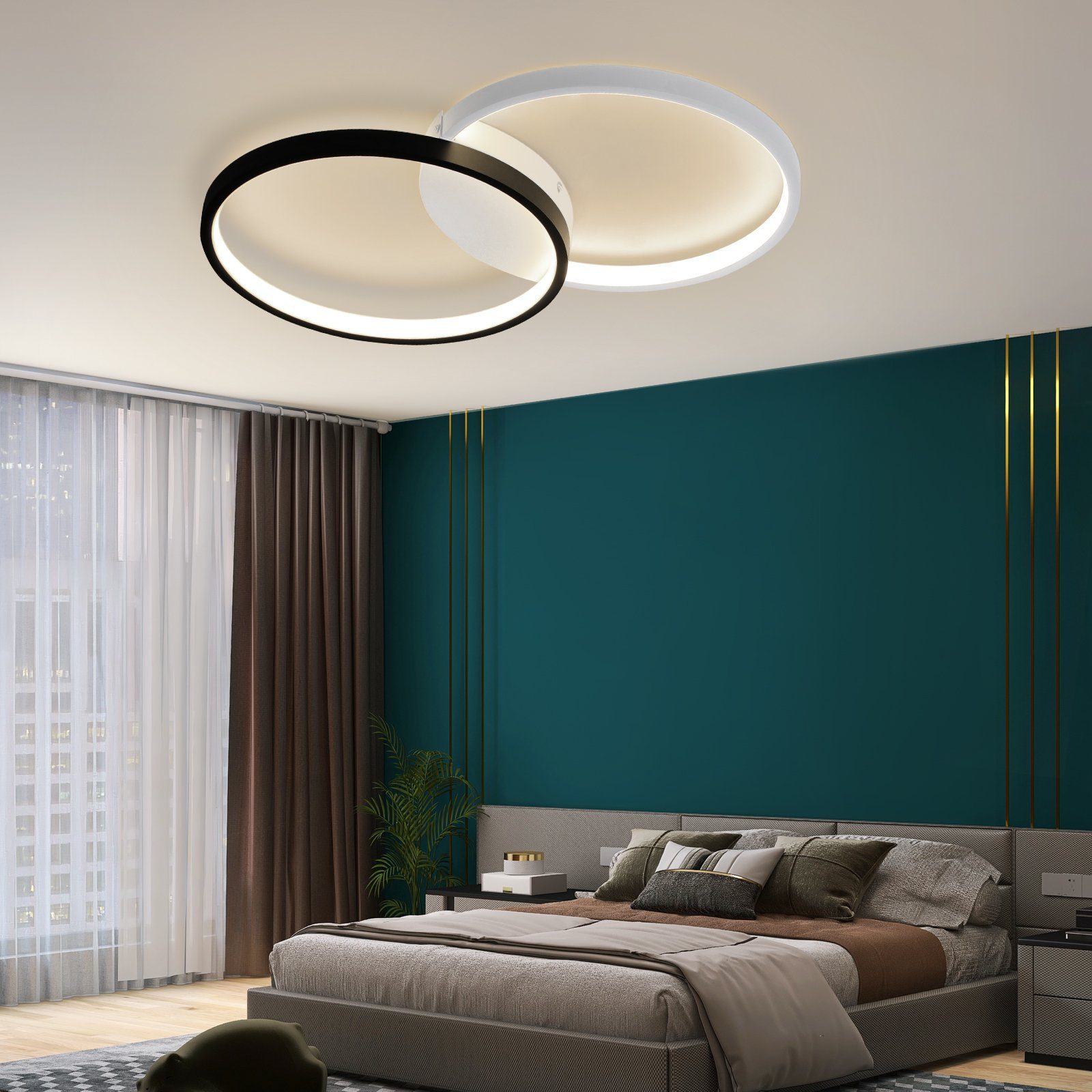 Wohnzimmer LED LED Nettlife Dimmbar, Tageslichtweiß Deckenlampe Fernbedienung, Dimmbar Schwarz Weiß fest und mit integriert, Deckenleuchte ‎Schwarz Modern 45W