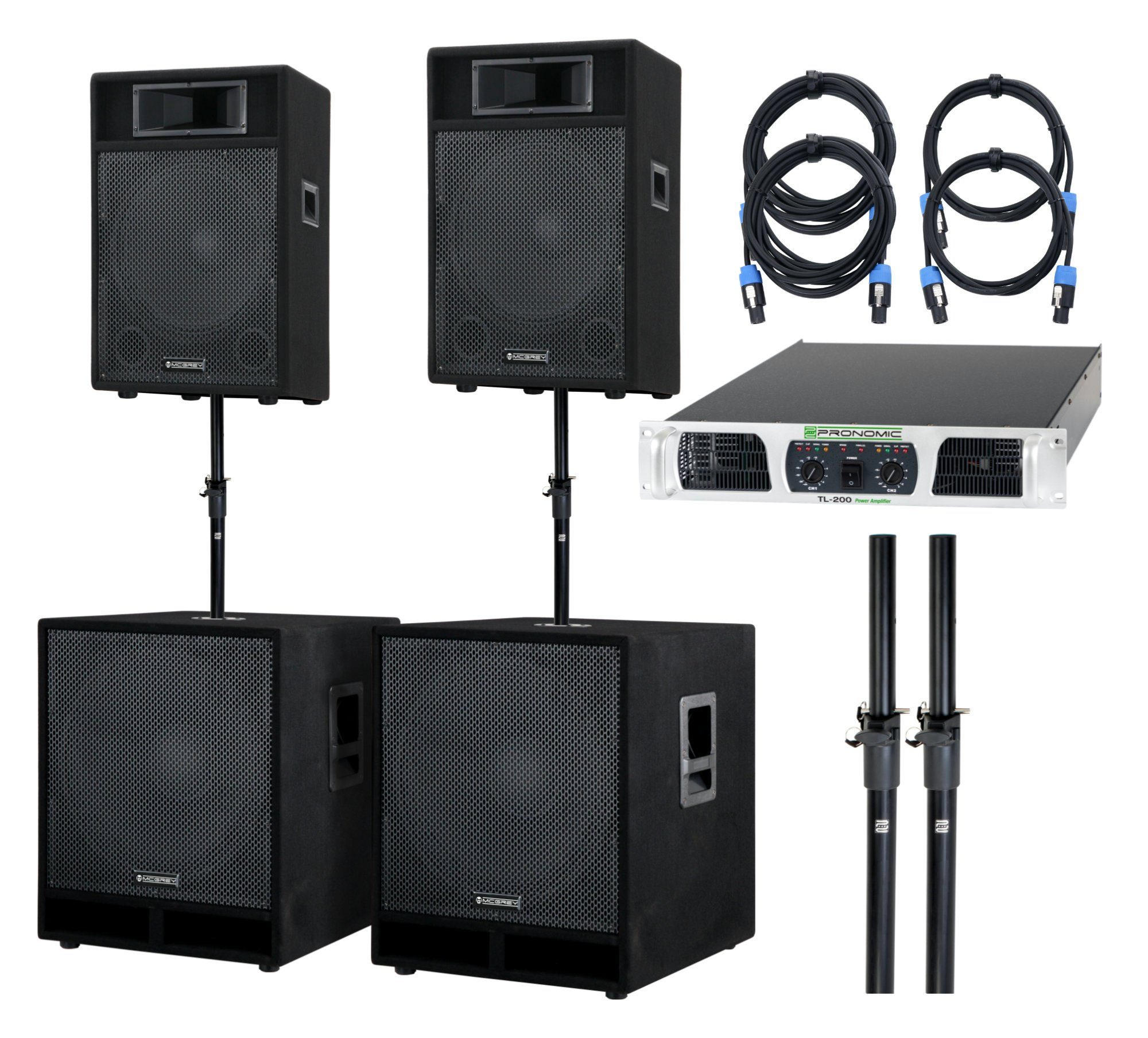 Powerstage-4400 PA Komplett-Anlage 2x 15'' Boxen und 2x 18'' Subwoofer Party-Lautsprecher