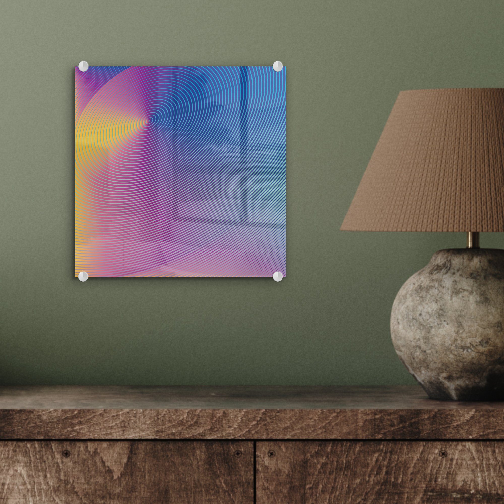 lebendige Täuschung Glas auf - Farben, auf Bilder Wandbild Acrylglasbild - St), Glas Wanddekoration (1 MuchoWow - Optische Foto - Glasbilder