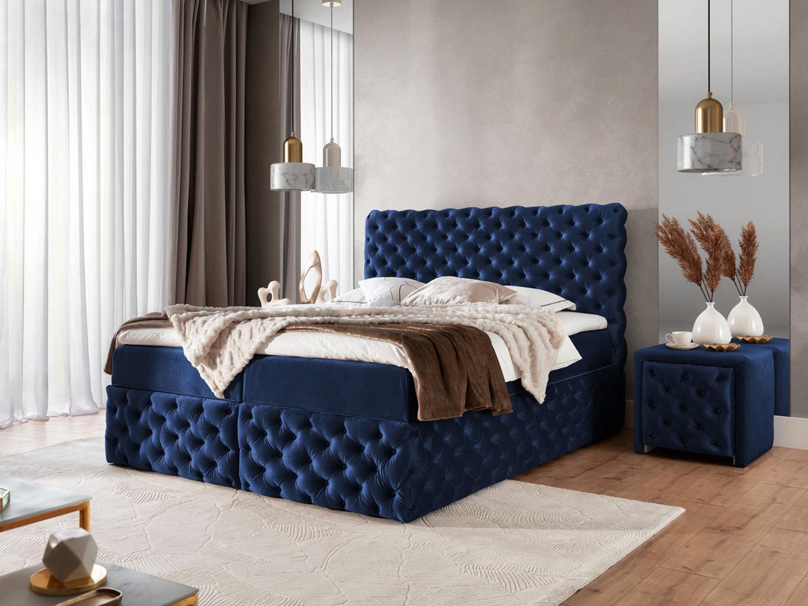 Boxspringbett mit Taschenfederkernmatratze & Topper, Chesterfield-Steppung