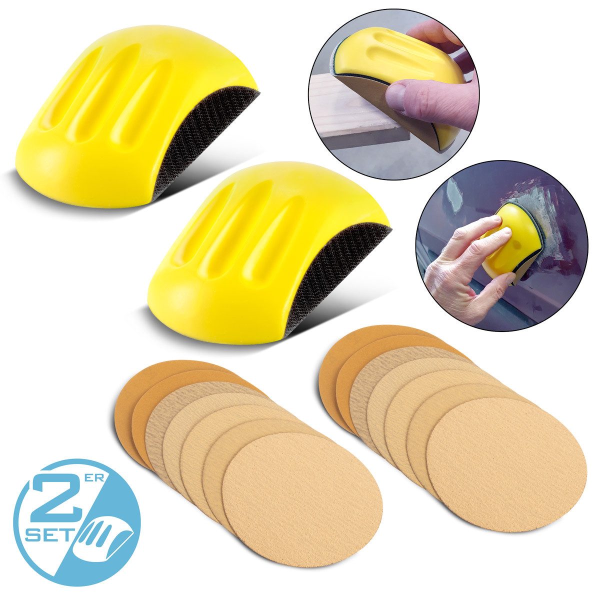 STAHLWERK Schleifdreieck Handschleifblock 2er Set aus PU-Schaumstoff mit Klett-Schleifmittel, (Packung, 2 St., Set)