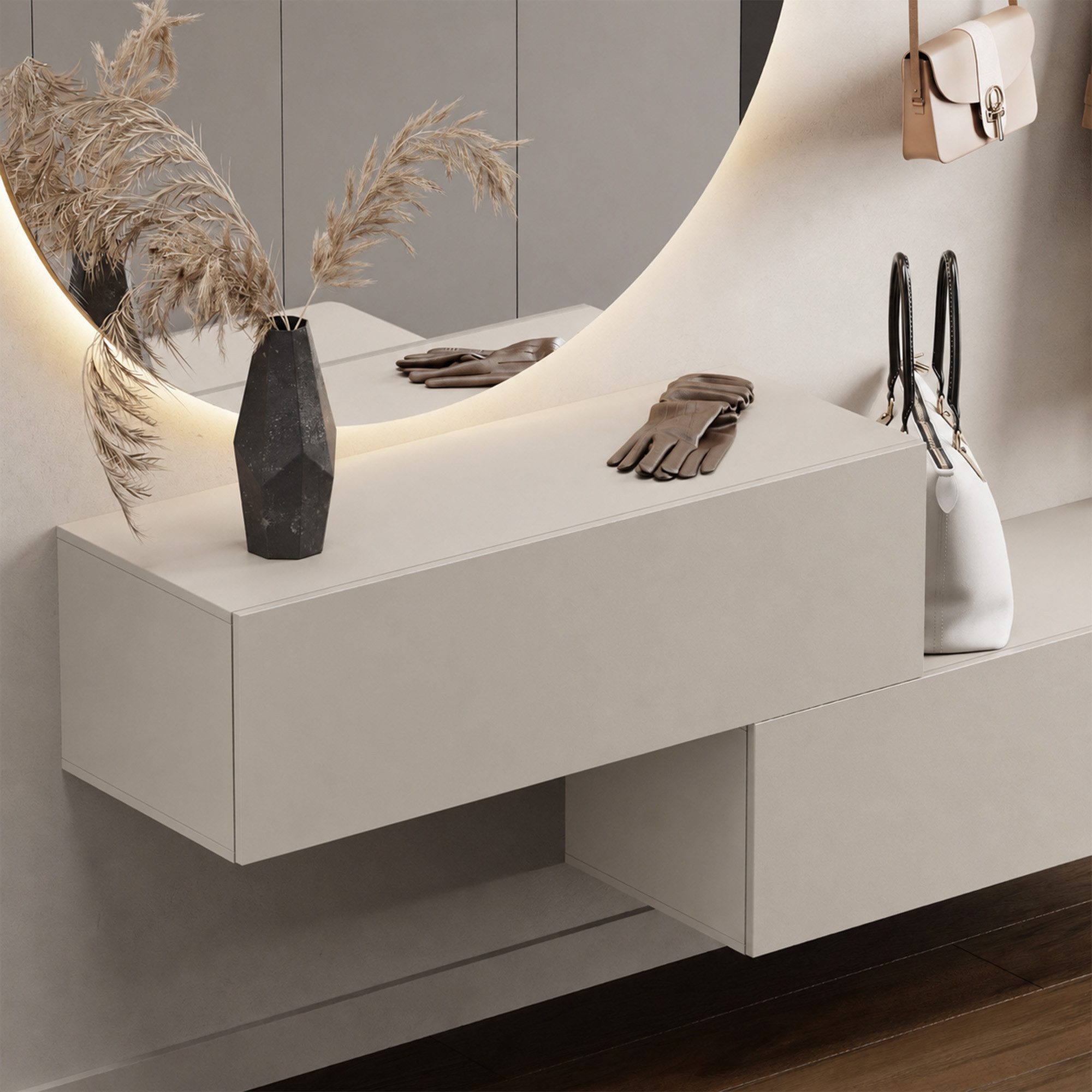 Planetmöbel Garderobenschrank Kompaktgarderobe Wandschrank 100 cm (schmaler Flurschrank mit Stauraum, 1-St., Flurgarderobe mit Soft-Open Funktion) Flurkommode vielseitig kombinierbar