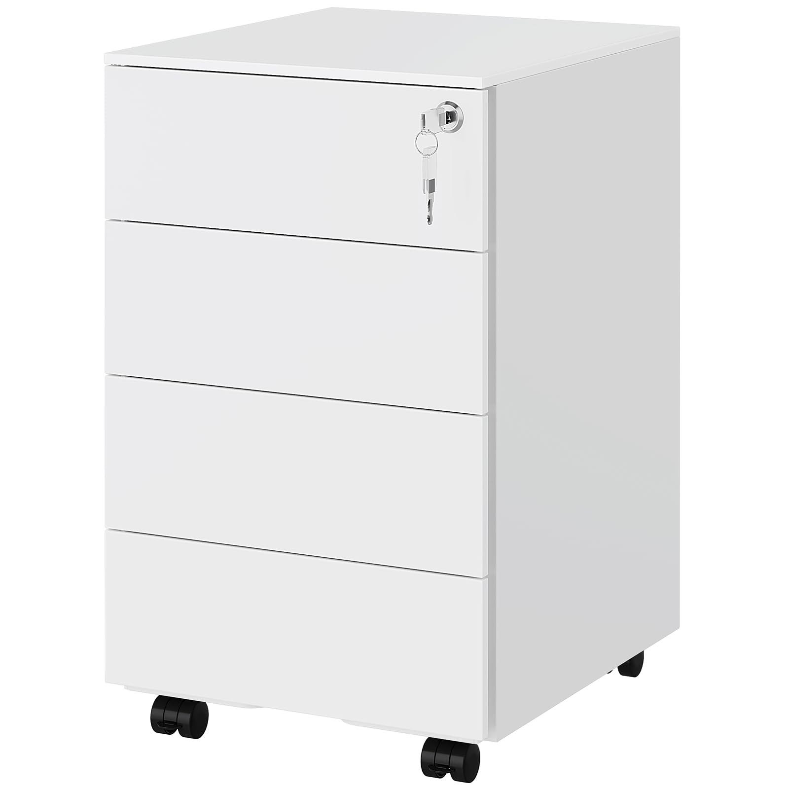 MSMASK Aktenschrank unter Schreibtisch,Rollcontainer mit 4 Schublade und 4 Rollen Metallschrank mit Hängeregistratur, für Akten, Schreibwaren