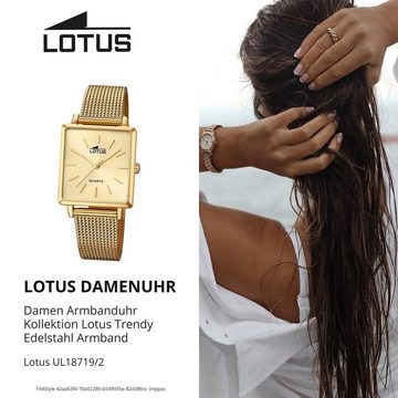 Lotus Quarzuhr LOTUS Damen Uhr Fashion 18719/2, Damenuhr eckig, klein (ca. 27mm) Edelstahlarmband gold