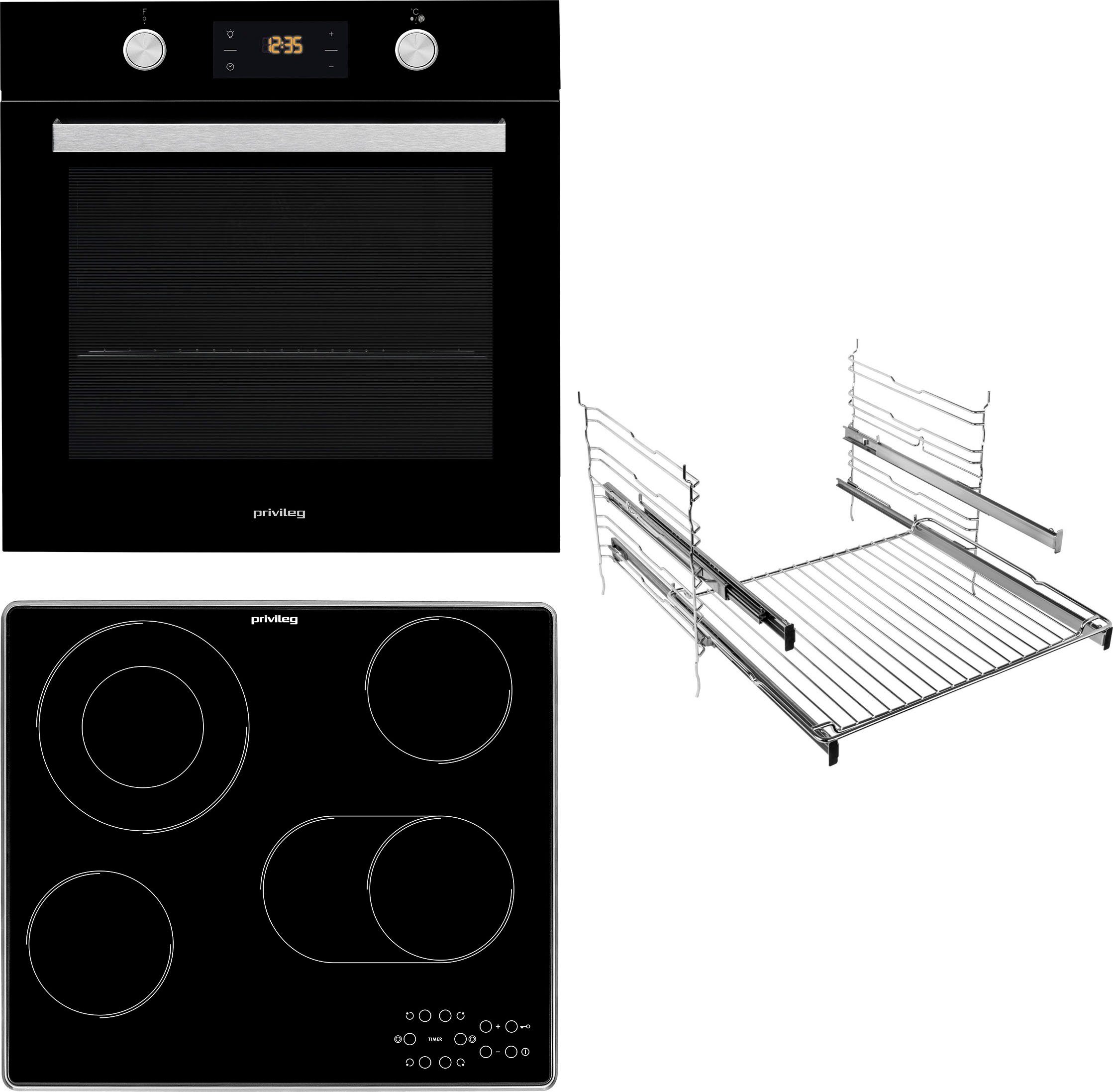 Privileg Backofen-Set BAKO Turn&Cook 450 BLACK, mit 2-fach-Teleskopauszug, Pyrolyse-Selbstreinigung