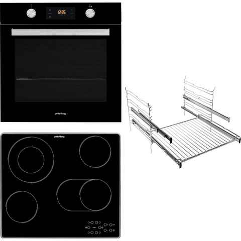 Privileg Backofen-Set BAKO Turn&Cook 450 BLACK, mit 2-fach-Teleskopauszug, Pyrolyse-Selbstreinigung