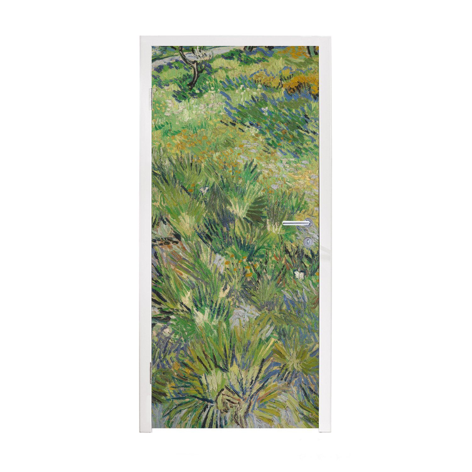 MuchoWow Türtapete Grasige Wiese mit Blumen und Schmetterlingen - Vincent van Gogh, Matt, bedruckt, (1 St), Fototapete für Tür, Türaufkleber, 75x205 cm | Türtapeten