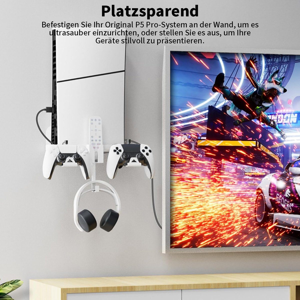 götäzer Wandhalterung aus Metall, kompatibel mit der PS5 Slim  Playstation-Halterung, (1-tlg., Stabil und langlebig mit magnetischem  2-in-1-Ladekabel und Halterung)