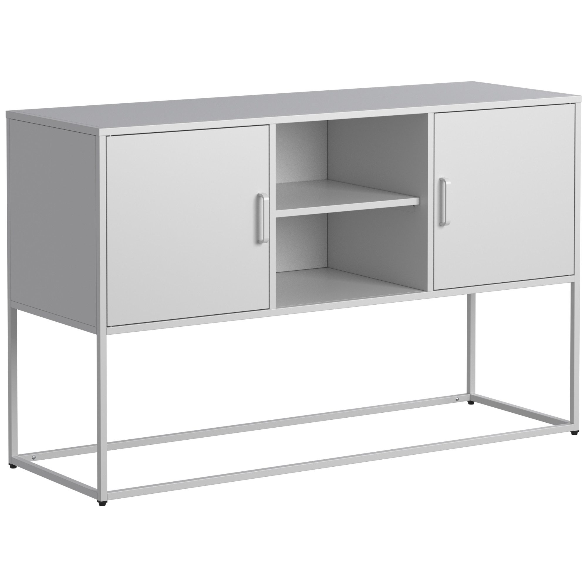 Rutaqian Stauraumregal Weiß/Schwarz,Metall-Akzent-Schrank, Sideboard-Buffet und, Aufbewahrungs-Schrank-Safe,Metallbau, H75cm×B120cm×T40cm