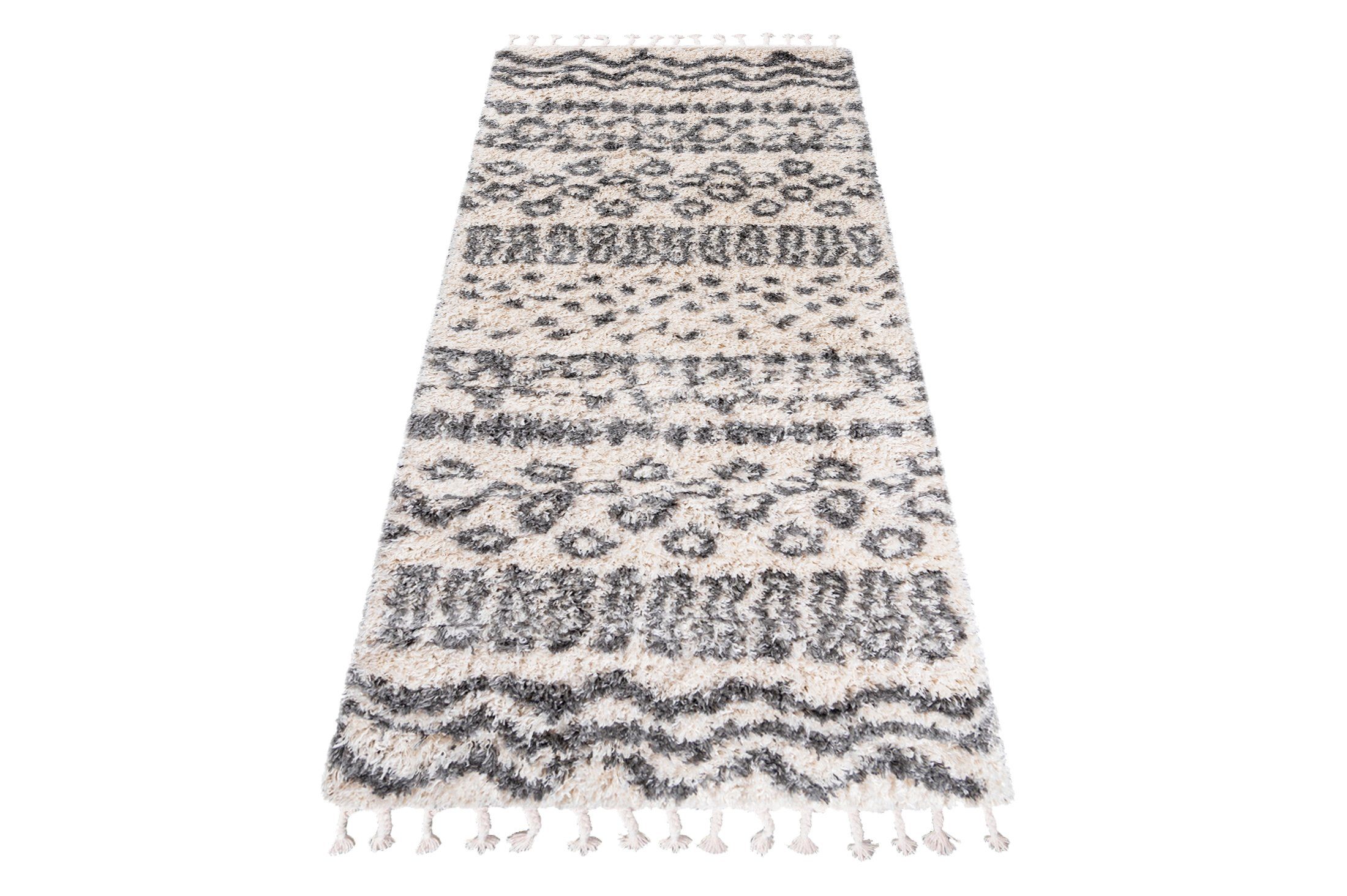 Mazovia Läufer Läufer Hochflor Shaggy für Wohnzimmer - Höhe 35 mm Fransen Creme, 70 x 200 cm, Pflegeleicht, Boho - look, Langflor, Rechteckig, Weich