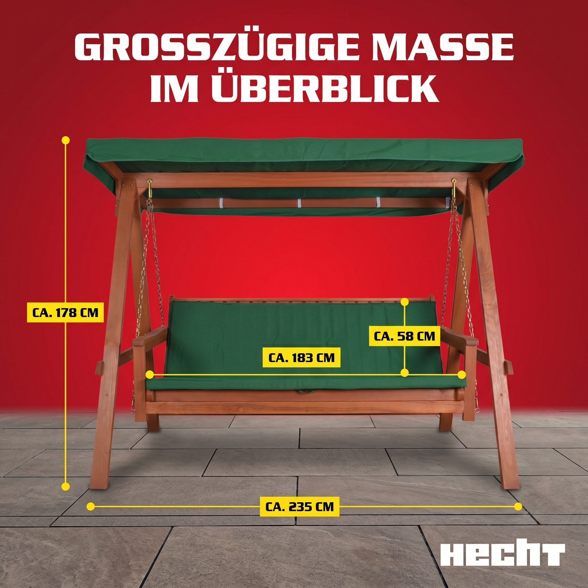 Hecht Hollywoodschaukel Baharu Lux, 4-Sitzer, Sonnendach und Polster, Merantiholz, 300kg, 235x120x178cm (B x T x H) – Bild 4 von 5