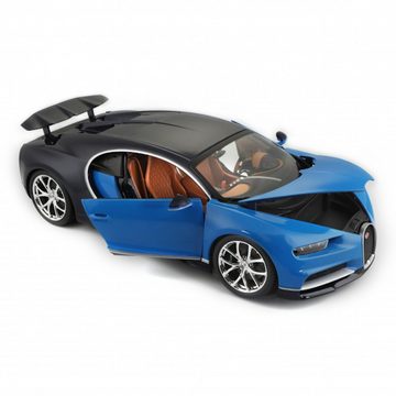 Bburago Modellauto Bugatti Chiron (schwarz-blau), Maßstab 1:18, detailliertes Modell