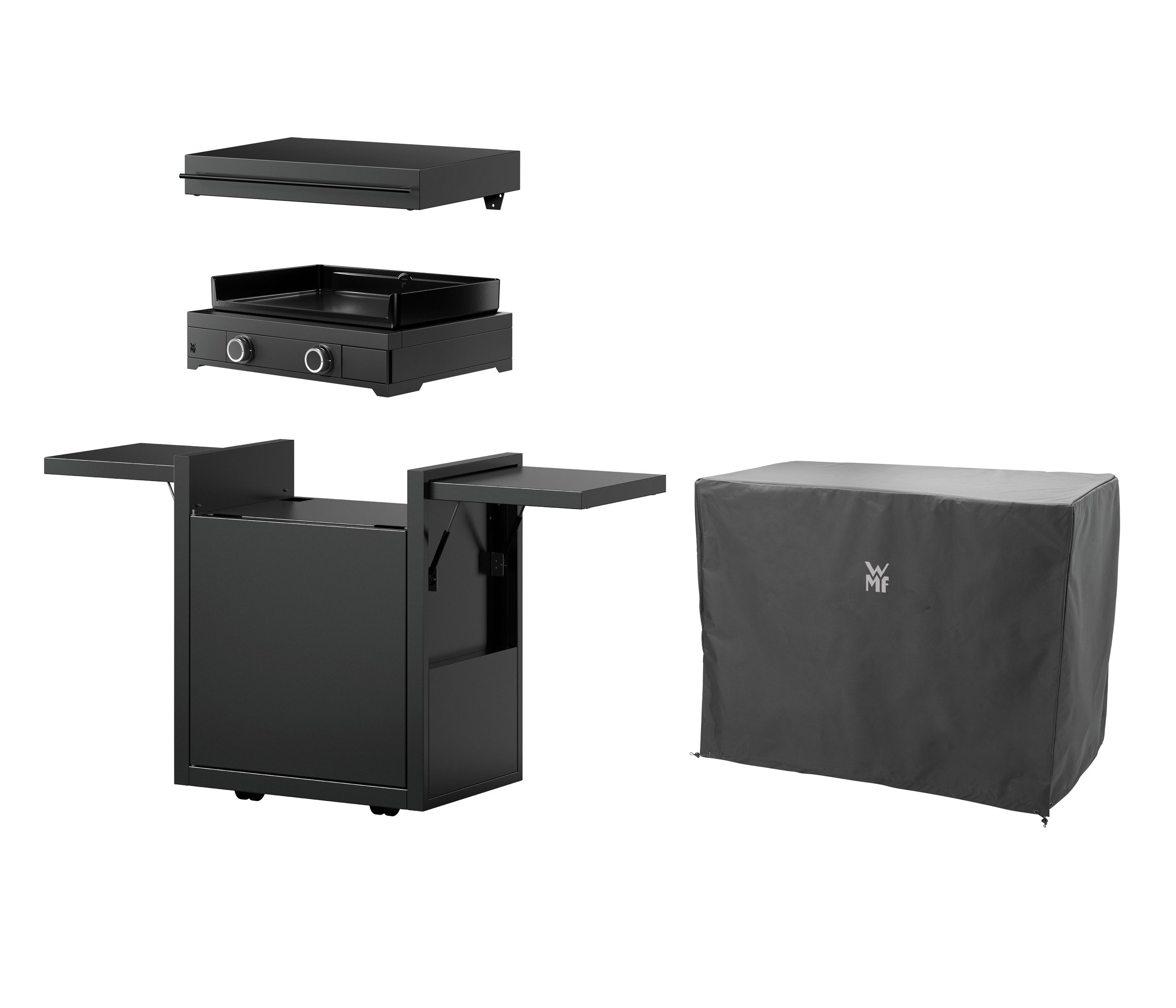 WMF Gasgrill Plancha Set 75G, 7800 W, 80 x 23.8 x 57.3 cm, mit Plancha Grill Gas / Planchadeckel / Planchawagen / Abdeckhaube