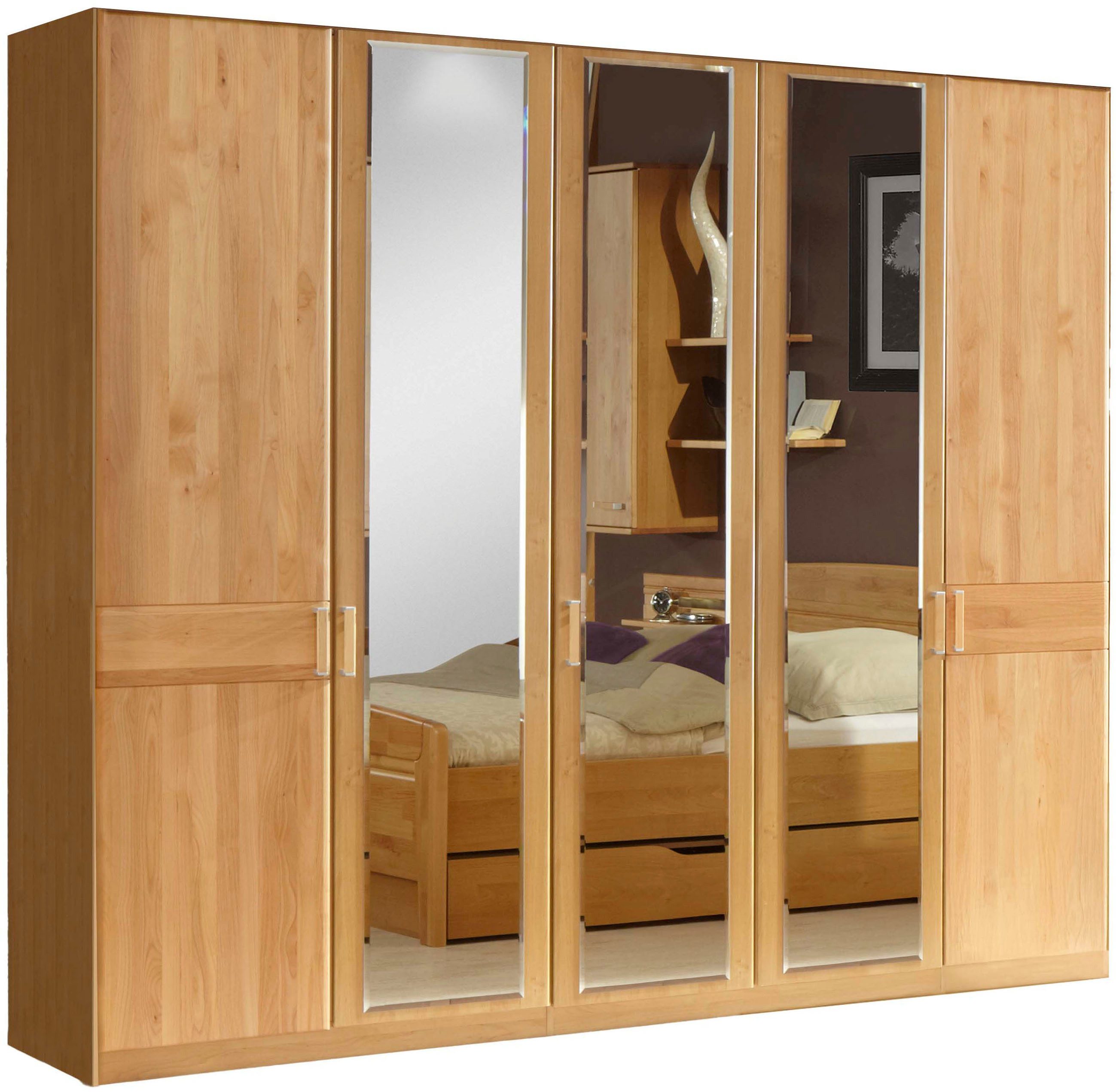 WIEMANN Kleiderschrank Lausanne, Drehtürenschrank, Schrank, Wäscheschrank, Erle teilmassiv (2 Breiten, 2 Höhen 216/236 cm auswählbar, MADE IN GERMANY) Front aus Massivholz in Erle, langlebige Qualität, inkl. Türendämpfung