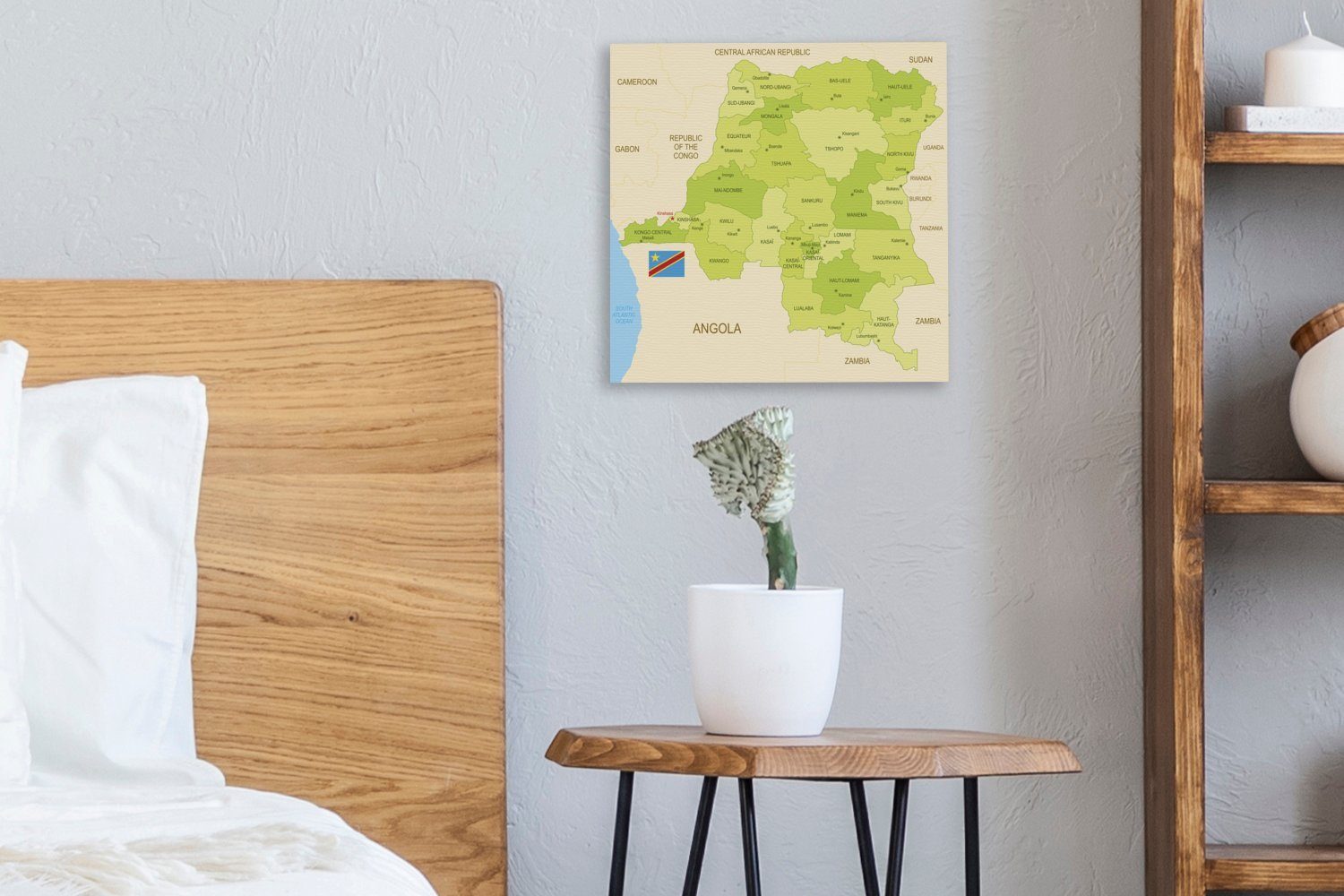 OneMillionCanvasses® Leinwandbild Illustration (1 Bilder für auf St), grünen Kongo-Kinshasa einer Karte, Leinwand Wohnzimmer von Schlafzimmer