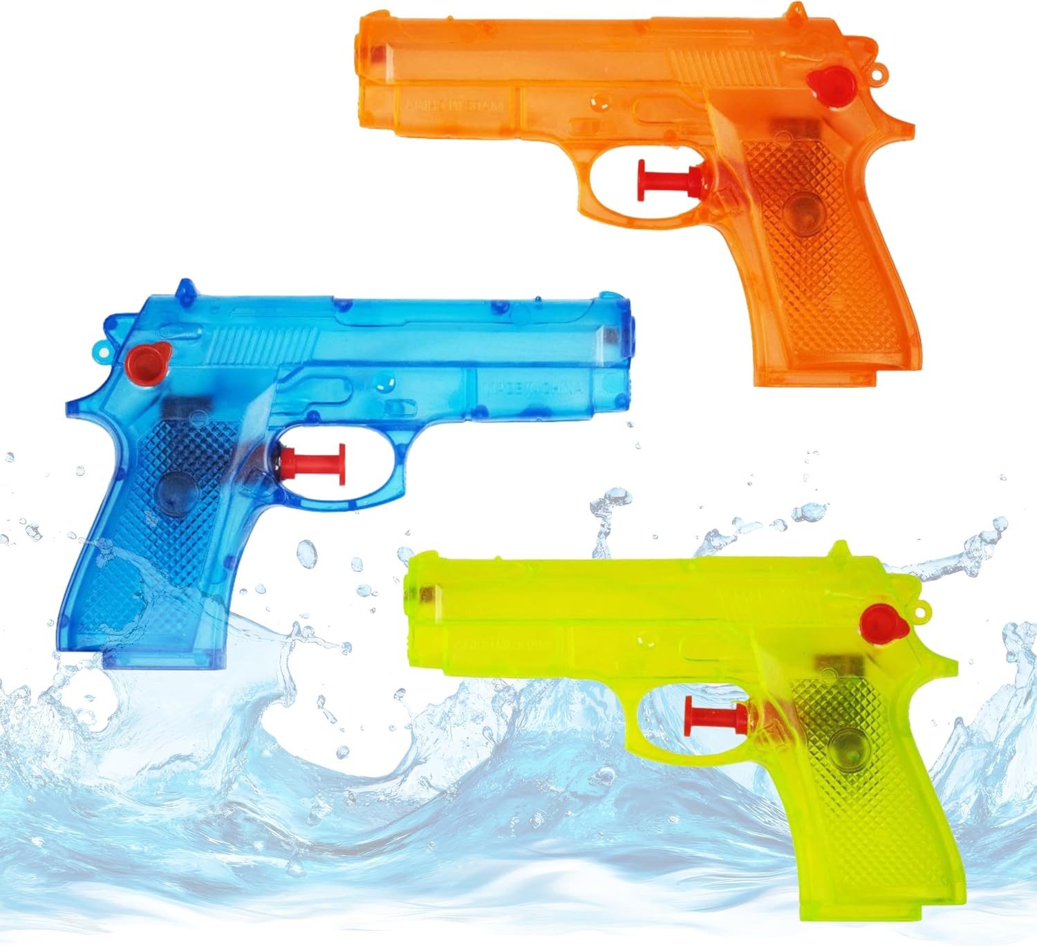 Athlejoy Wasserpistole 3X Wasserpistolen 12 cm bunt Set - Extra großer Reichweite (3er Set, 3-tlg., 3x Wasserpistolen), große Reichweite