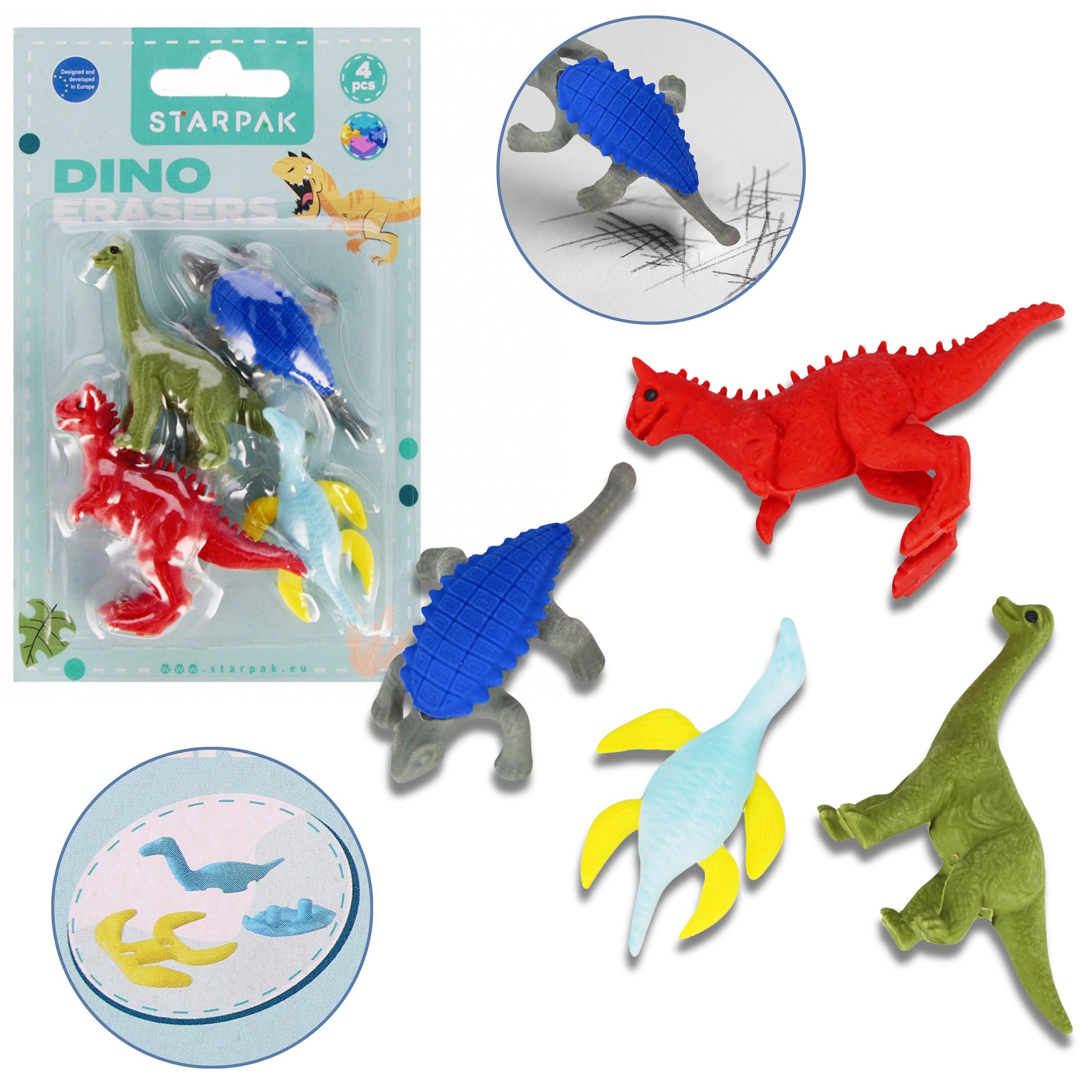 Sarcia.eu Radiergummi 4x Radiergummi, 3D-Dinosaurier