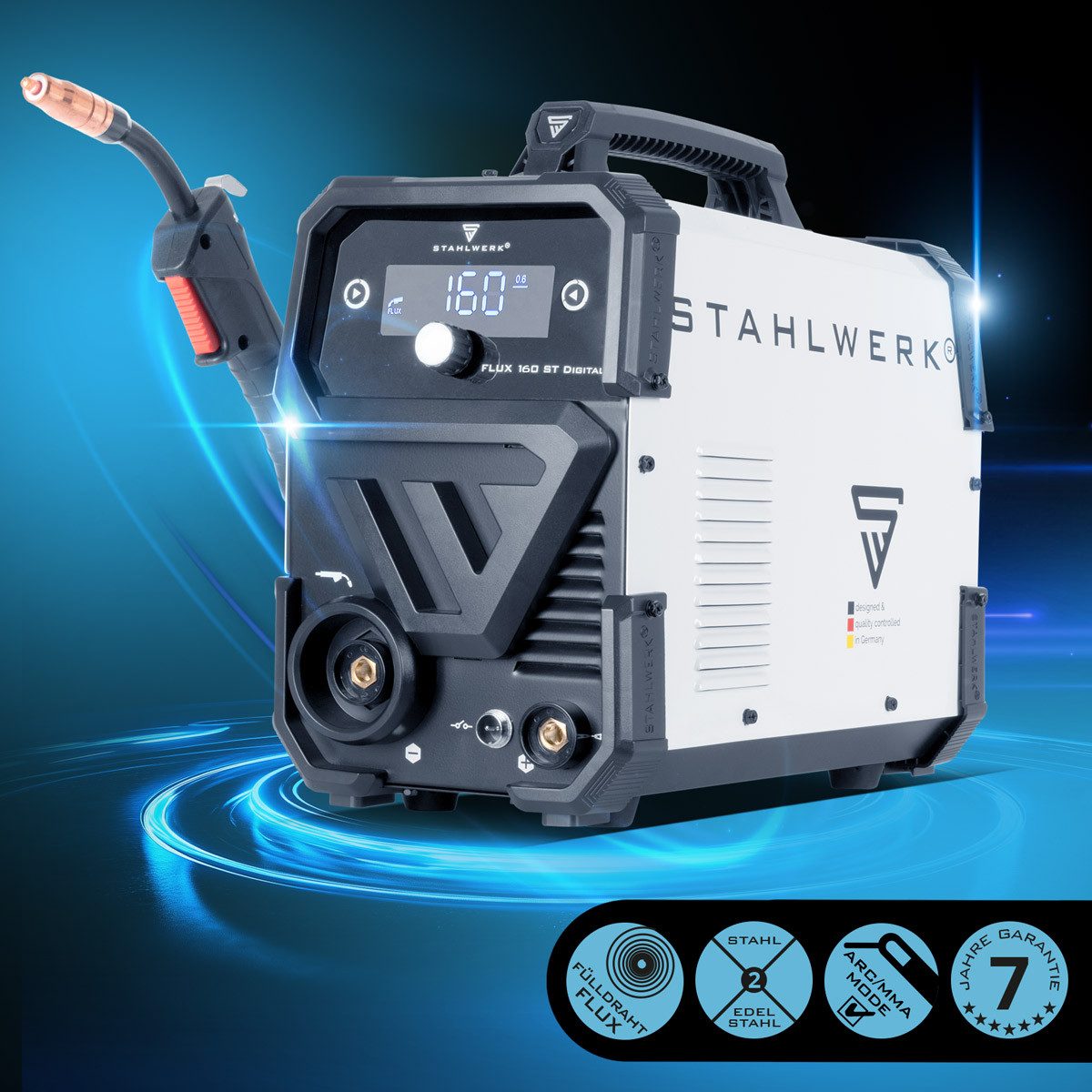 STAHLWERK Fülldrahtschweißgerät Kombischweißgerät FLUX 160 ST Digital LIFT TIG Set mit WP 17V Brenner, Einzelgerät, 1-tlg., Einzelgerät, Digital-Display, für Industrie, Werkstatt und DIY