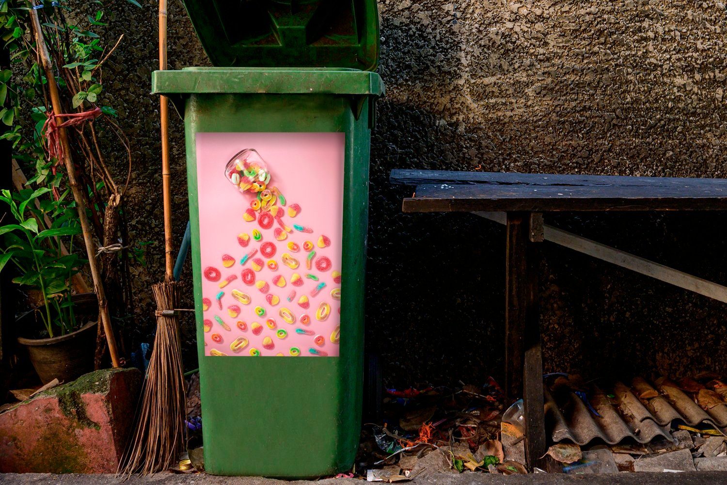 St), Mülleimer-aufkleber, Stilleben Wandsticker Abfalbehälter Glas - Süßigkeiten (1 MuchoWow - Mülltonne, Sticker, Container,