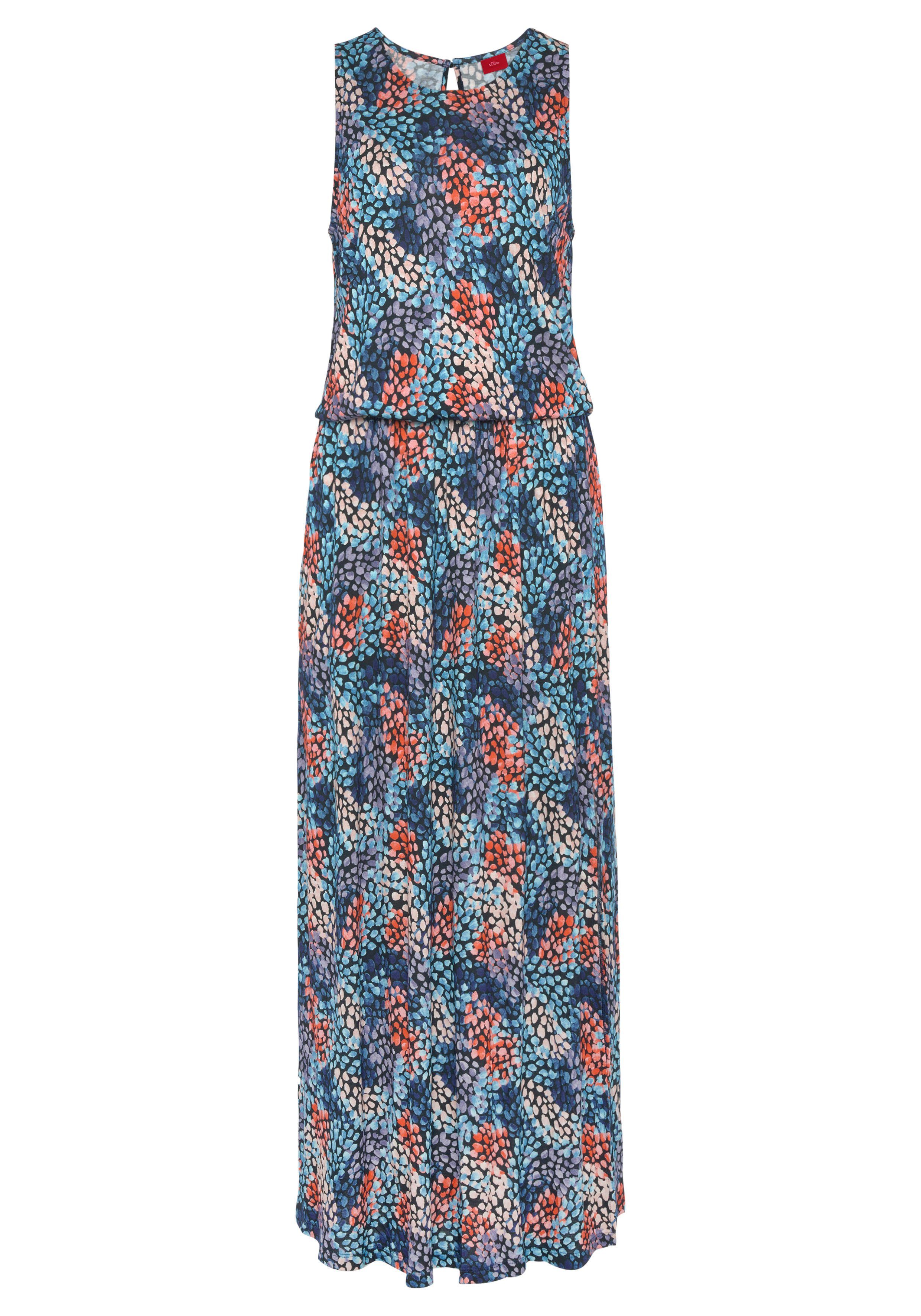 s.Oliver Maxikleid mit blau-koralle bedruckt Tupfenprint