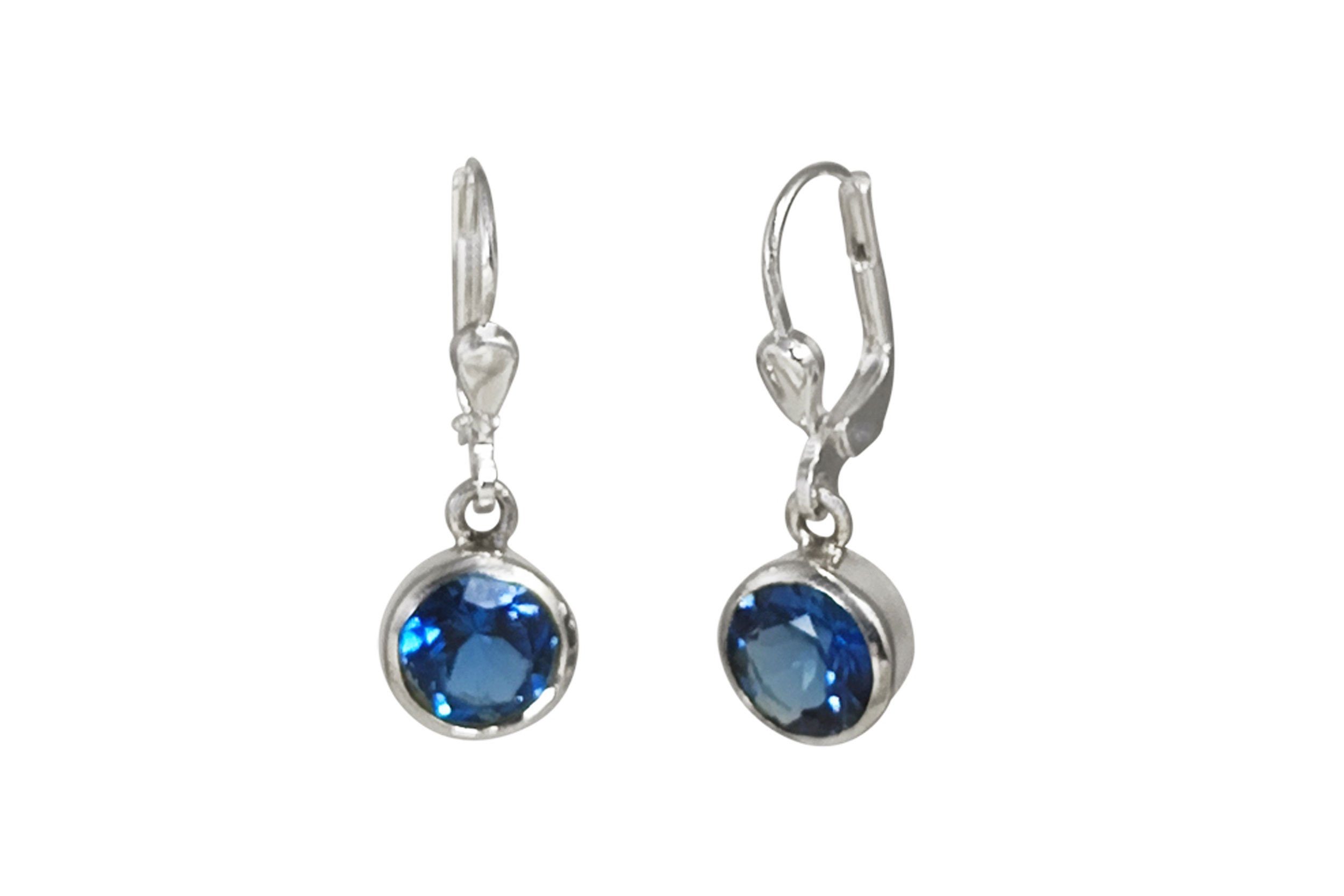 ALUNA Paar Ohrhänger Silber 925 mit Blautopas London Blue facettiert rund (inkl. Schmuckbox)