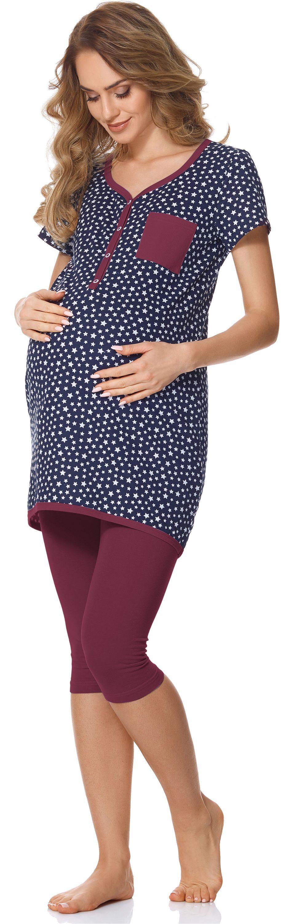 Bellivalini Umstandspyjama Damen Umstands Pyjama mit Stillfunktion BLV50-126 mit Brusttasche