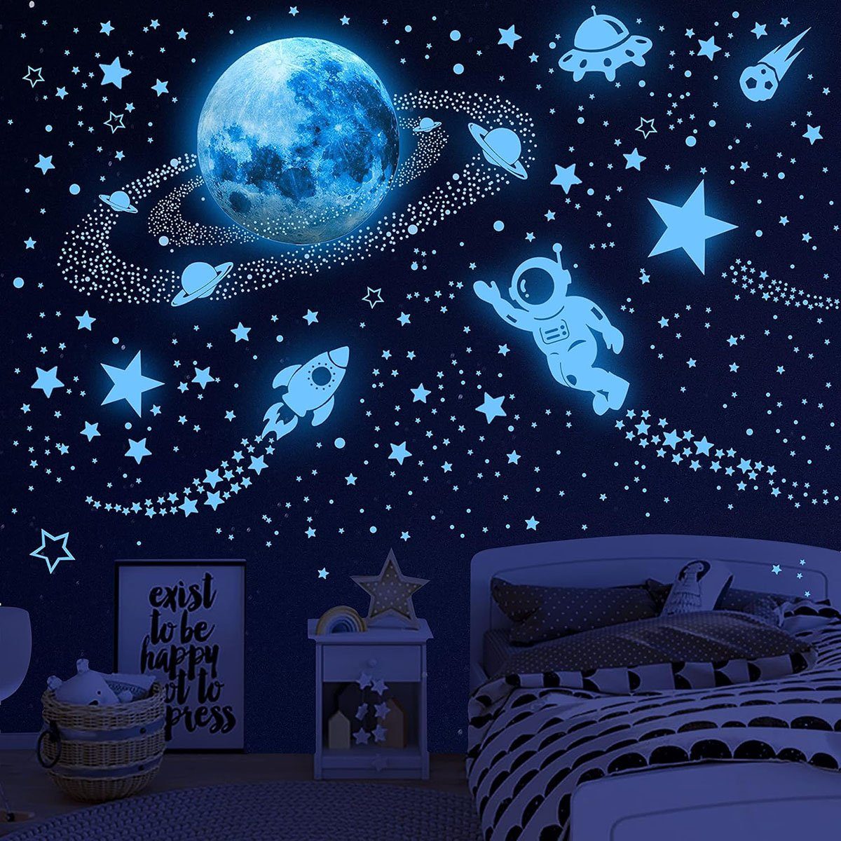 Fluoreszenz Leucht Kinder Astronaut Wandtattoo CTGtree Schlafzimmer Mond