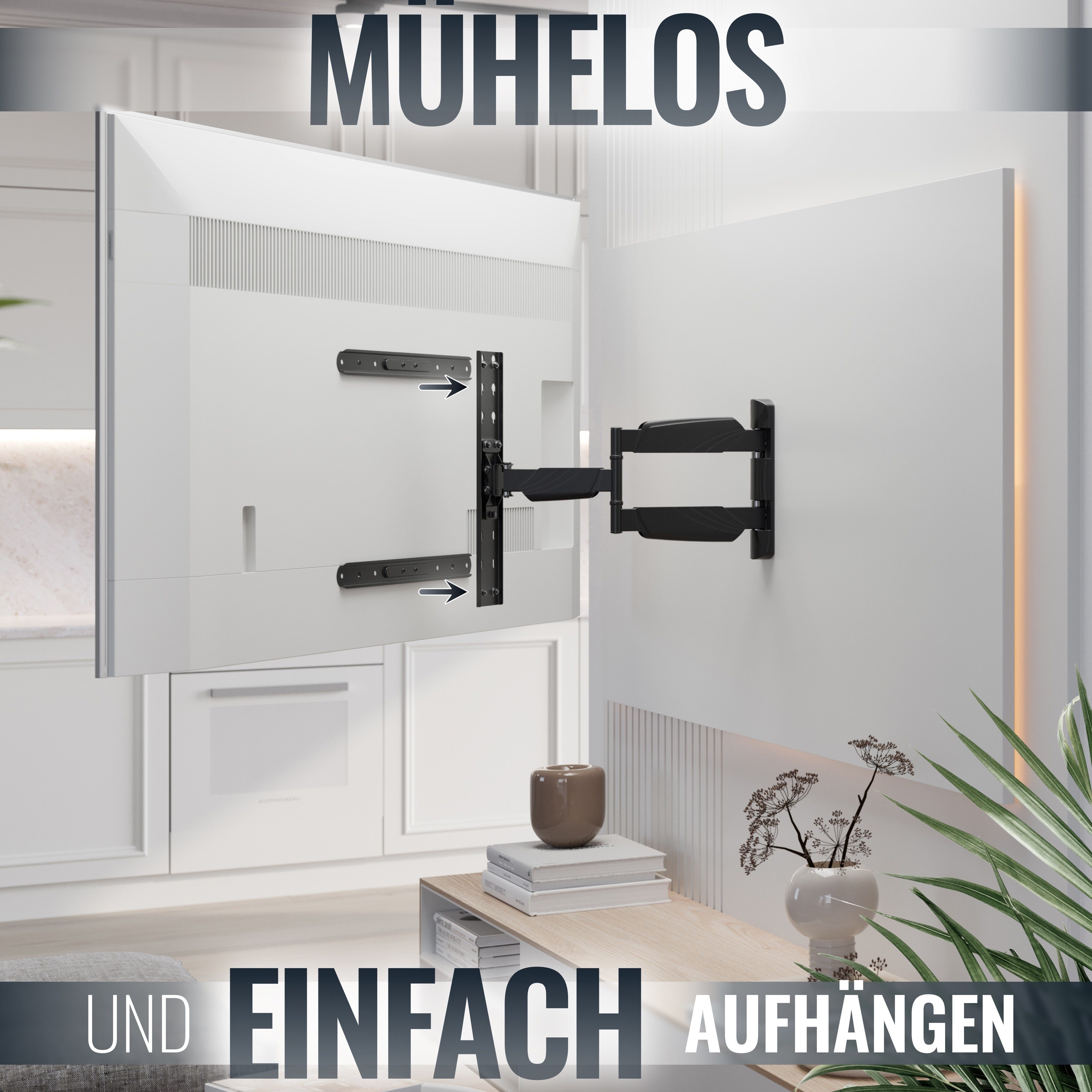 RICOO TV-Wandhalterung Neigbarer schwenkbarer Wandhalter für Fernseher TV S5644, (bis 55 Zoll, VESA bis 400x400, 1-tlg., 35 kg Belastbarkeit, von 94-140 cm (37"-55) Bildschirm-Diagonale, bis 180° schwenkbar, +15/-5° neigbar ausziehbar Halter)