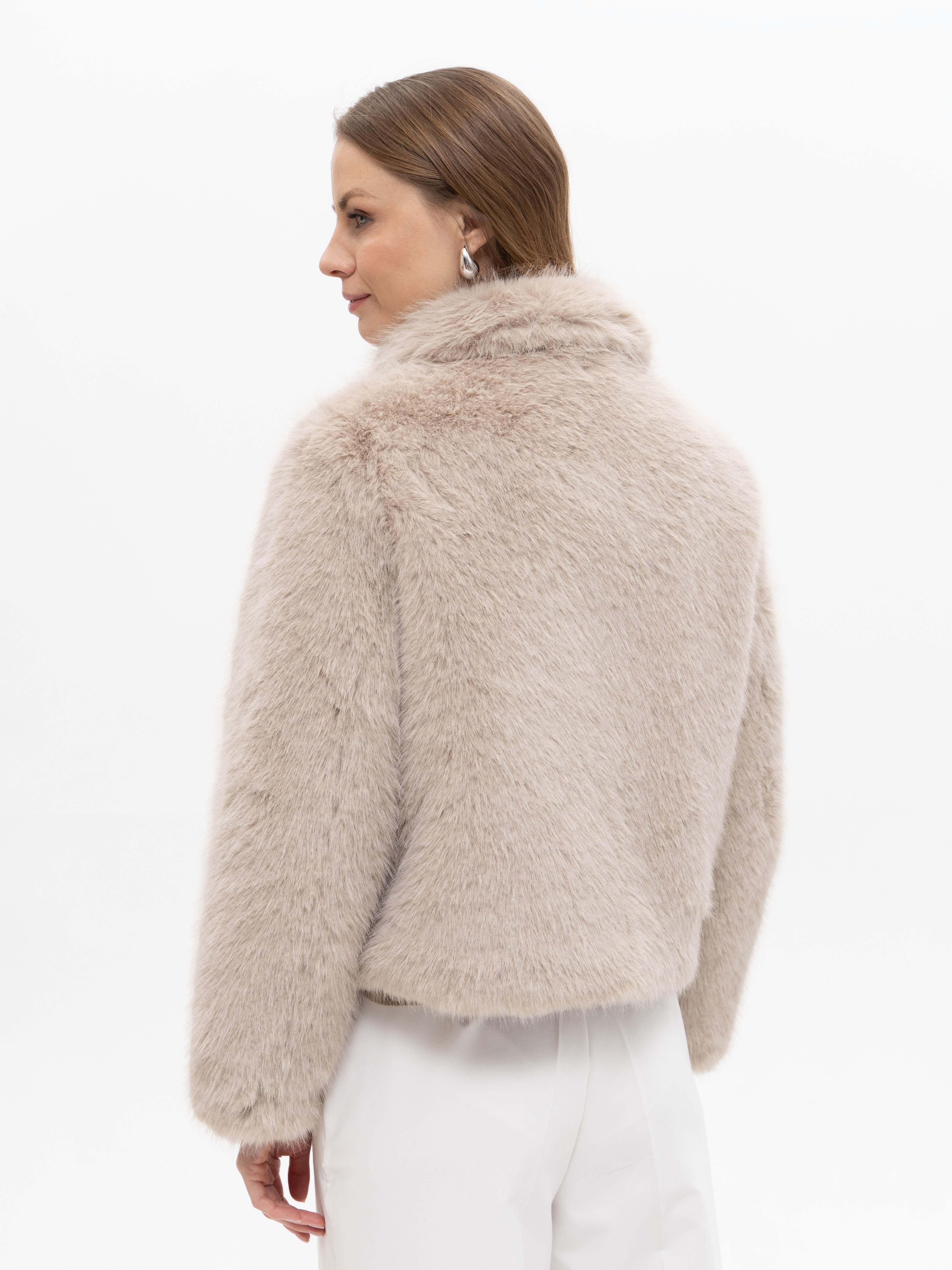 Passioni Fellimitatjacke mit Kragen Unifarbe, Ohne Kapuze – Bild 5 von 5