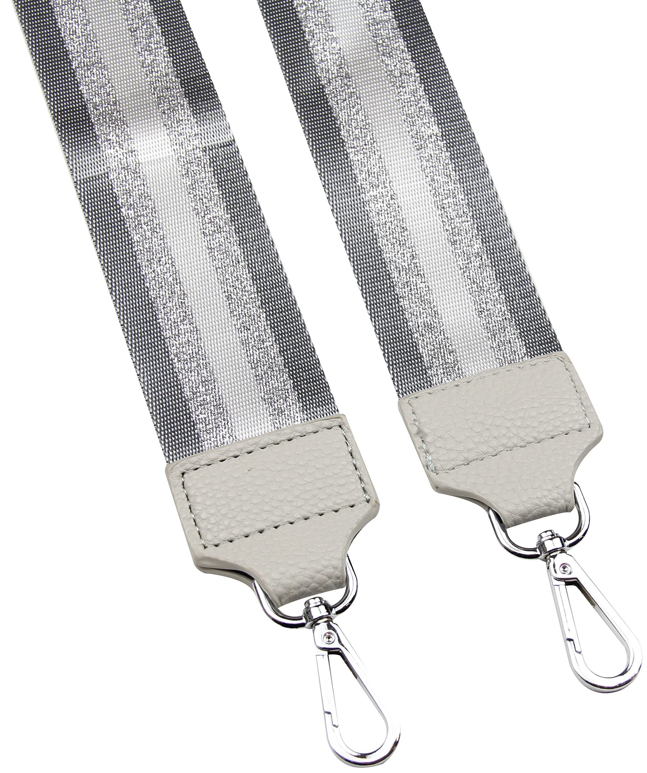 Frentree Schulterriemen MADE IN 5cm Grau Schultergurt breiter Silber Muster: Gurt, Gestreift verstellbarer ITALY, Taschen, für
