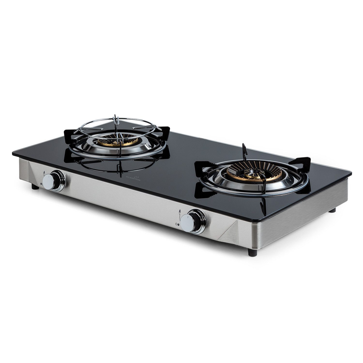 Klarstein Gas-Kochfeld Barzona 2 Campingkocher 2 Brenner 3,4+4,3 kW Glas Edelstahl Piezo 10040043, Gasherd Camping mit 2 Brennern 7,7 kW & Tragegriff mobil – Bild 2 von 5
